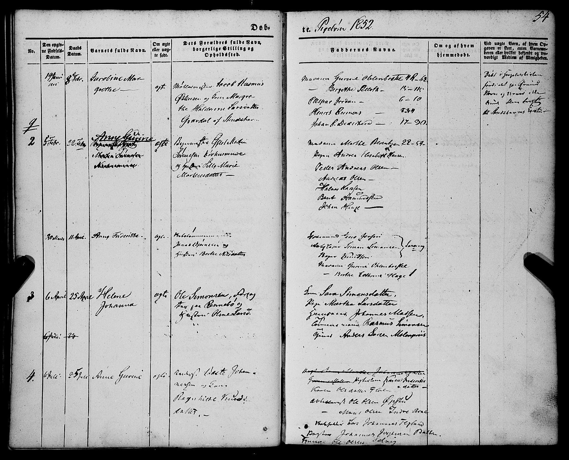 St. Jørgens hospital og Årstad sokneprestembete, SAB/A-99934: Parish register (official) no. A 4, 1844-1863, p. 54