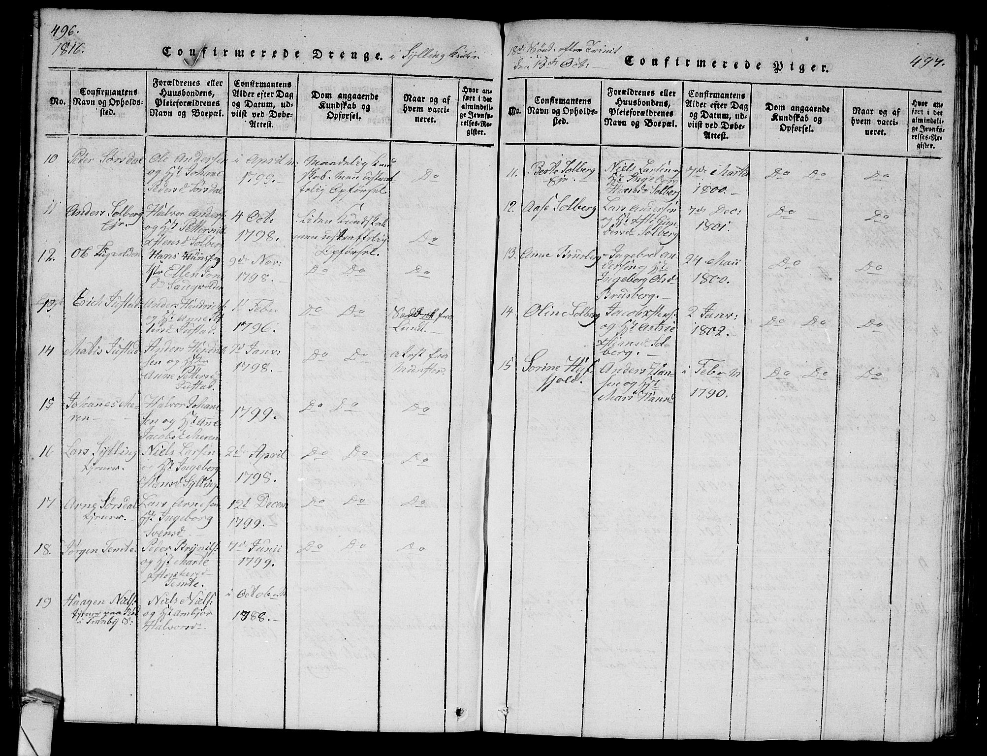 Lier kirkebøker, AV/SAKO-A-230/G/Ga/L0001: Parish register (copy) no. I 1, 1813-1824, p. 496-497