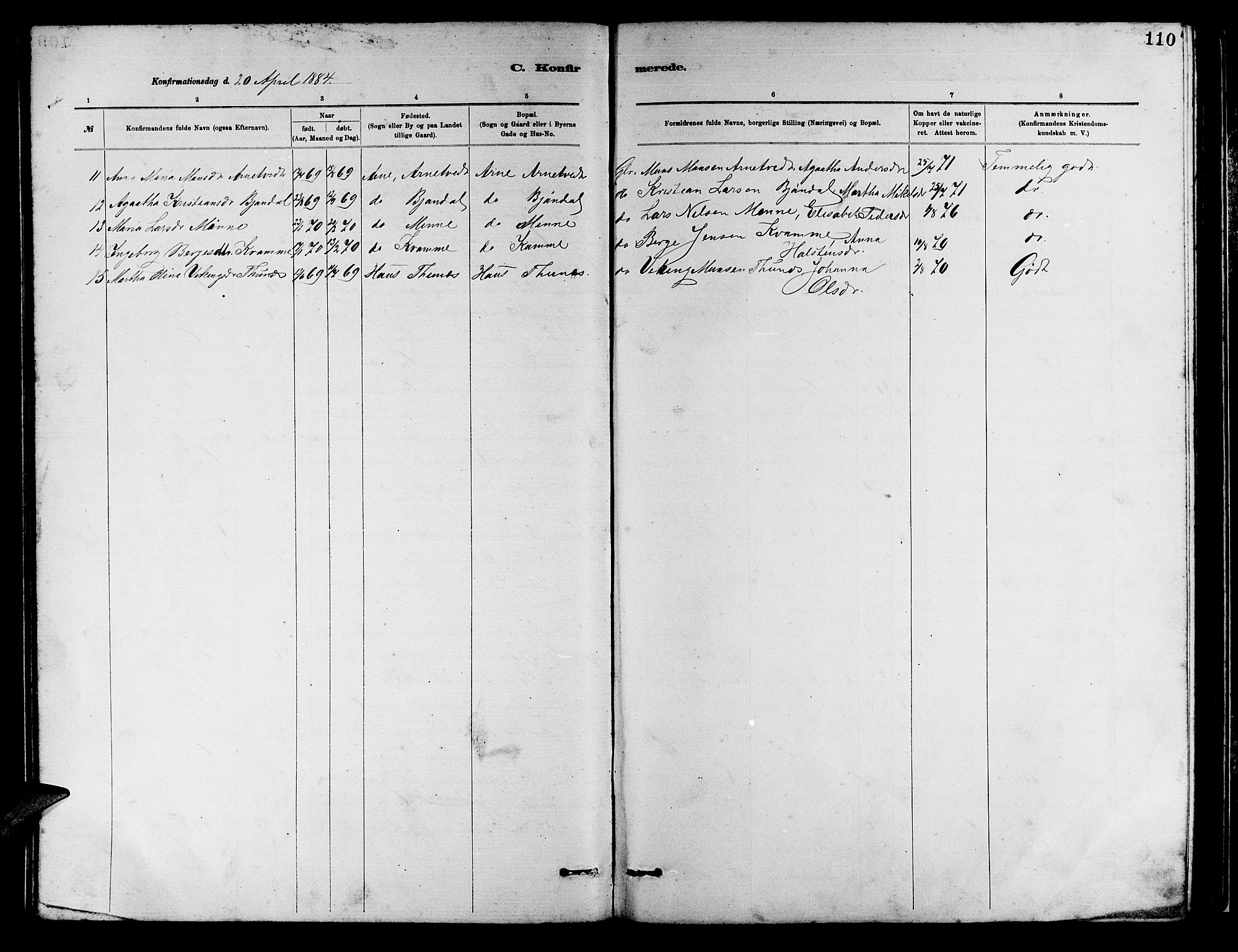 Arna Sokneprestembete, AV/SAB-A-74001/H/Ha/Hab: Parish register (copy) no. A 2, 1878-1887, p. 110