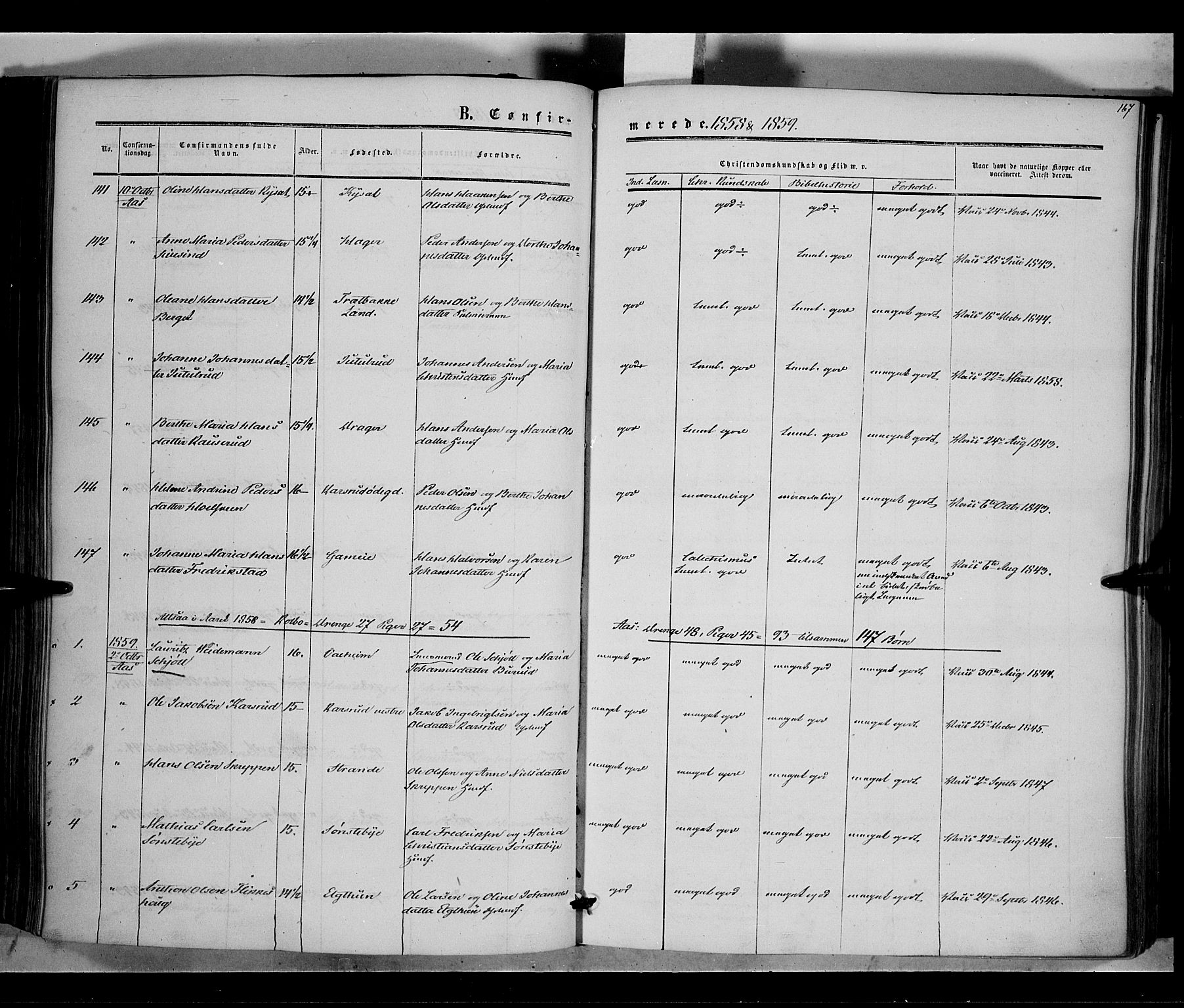 Vestre Toten prestekontor, SAH/PREST-108/H/Ha/Haa/L0006: Parish register (official) no. 6, 1856-1861, p. 167