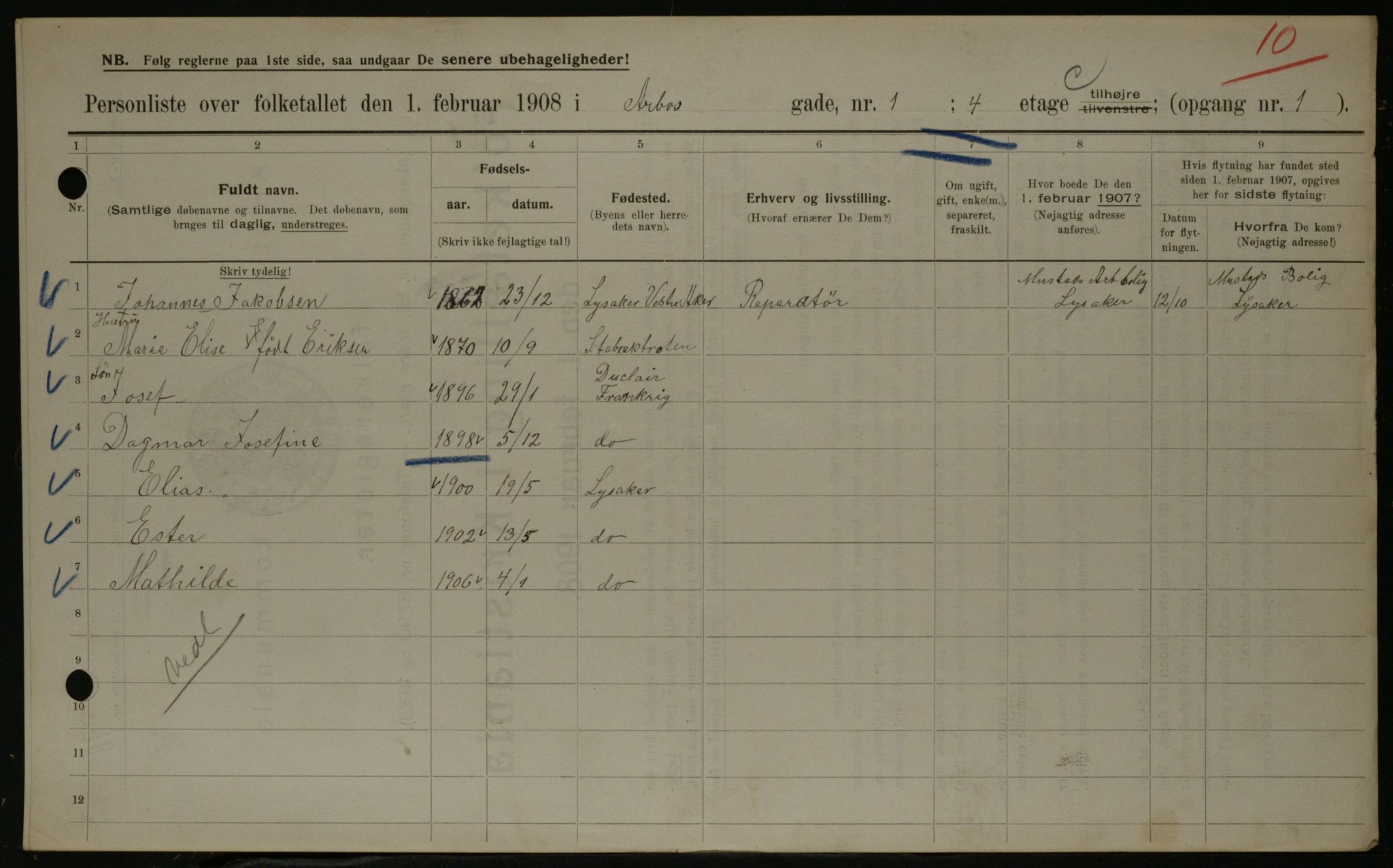 OBA, Municipal Census 1908 for Kristiania, 1908, p. 1918