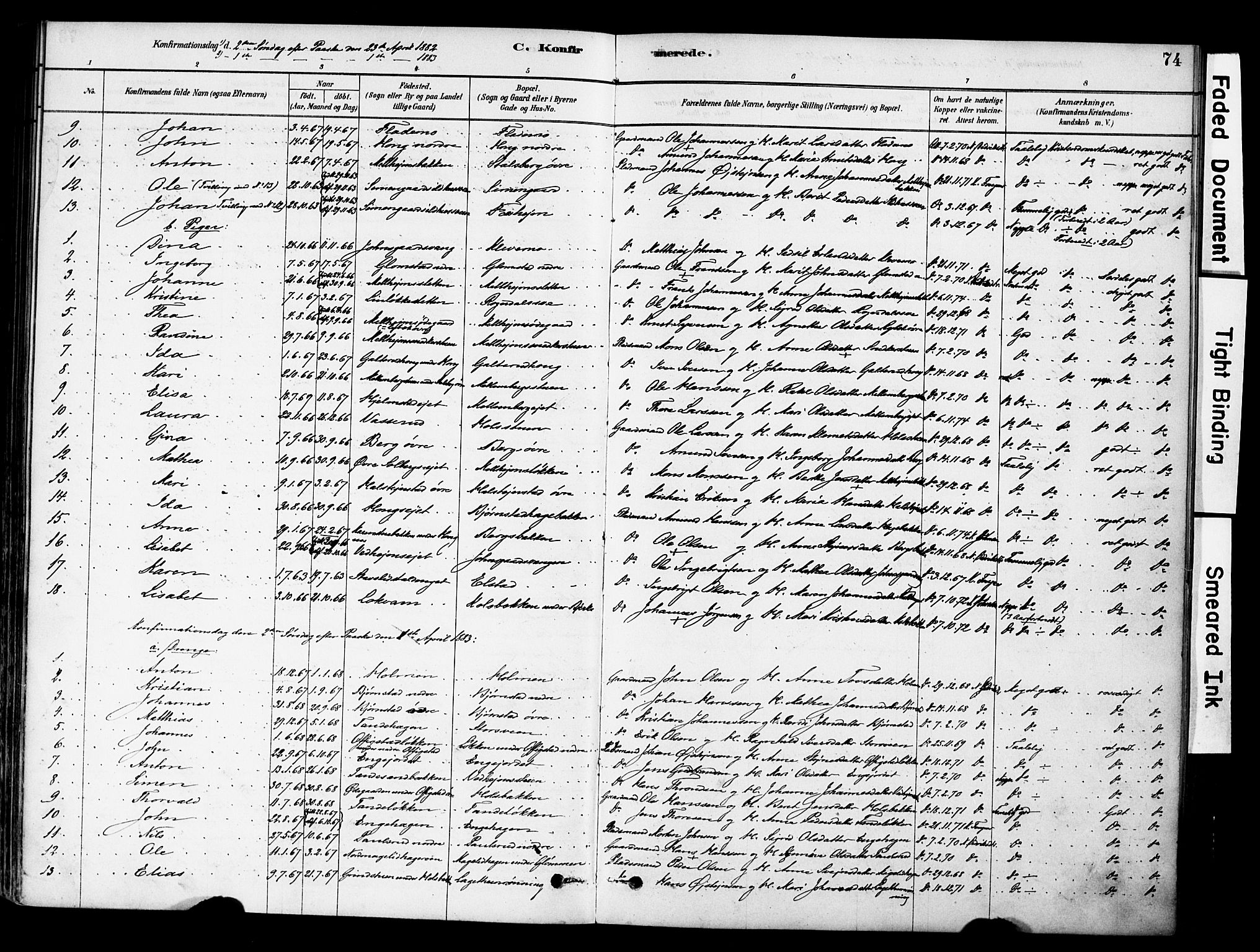 Øyer prestekontor, AV/SAH-PREST-084/H/Ha/Haa/L0009: Parish register (official) no. 9, 1878-1893, p. 74