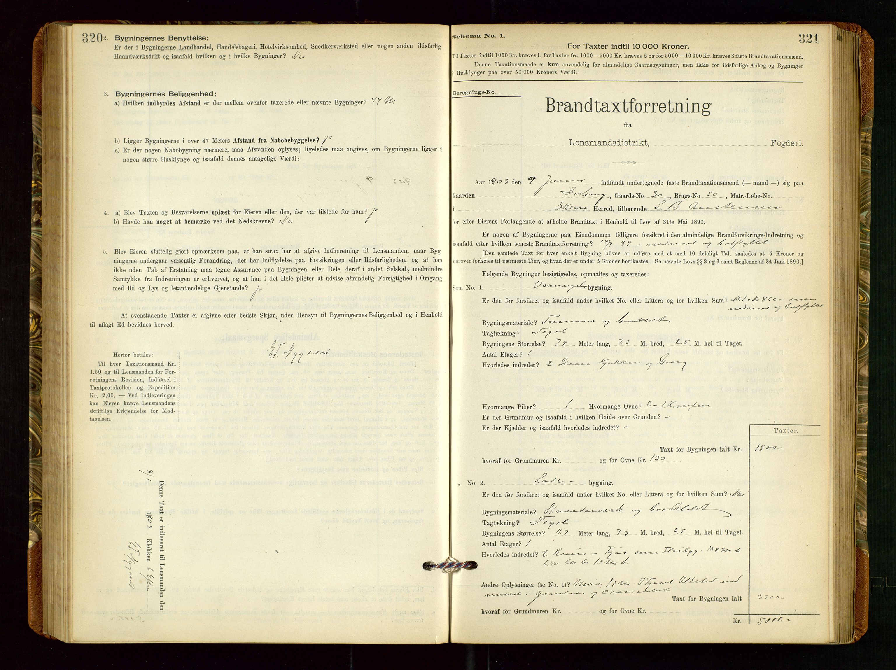 Torvestad lensmannskontor, SAST/A-100307/1/Gob/L0002: "Brandtakstprotokol for Lensmanden i Torvestad", 1900-1905, p. 320-321