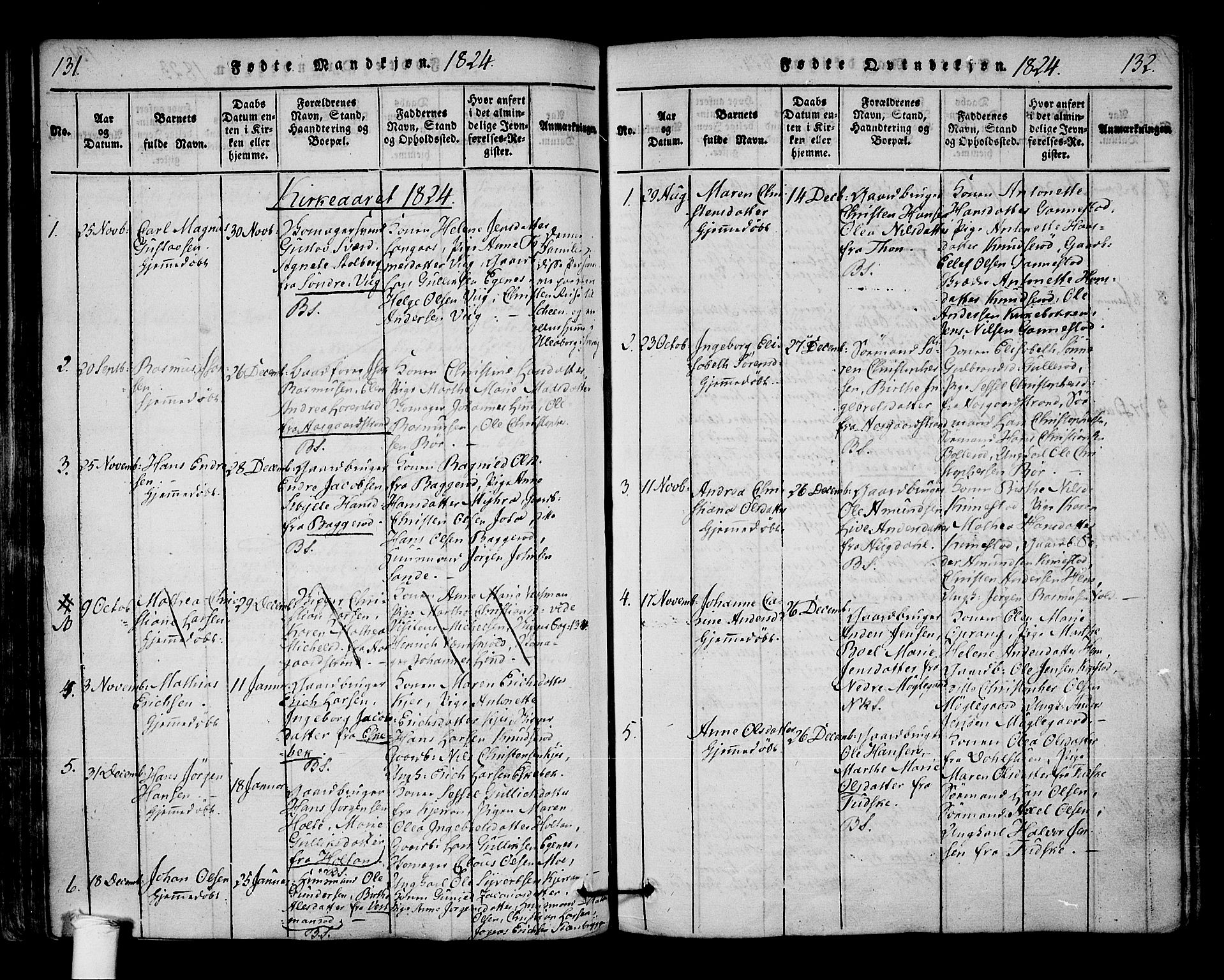Borre kirkebøker, SAKO/A-338/F/Fa/L0004: Parish register (official) no. I 4, 1815-1845, p. 131-132