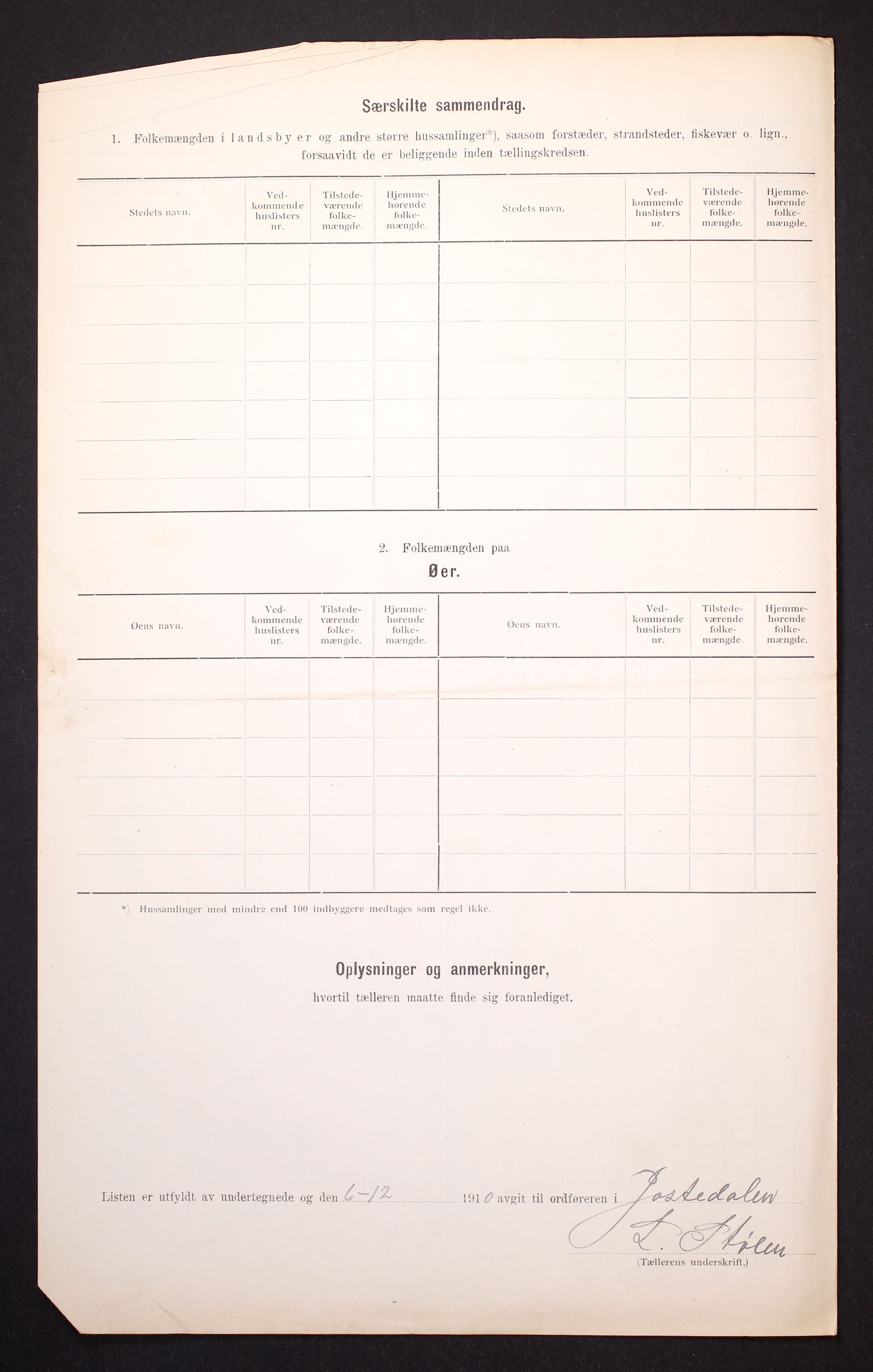 RA, 1910 census for Jostedal, 1910, p. 9