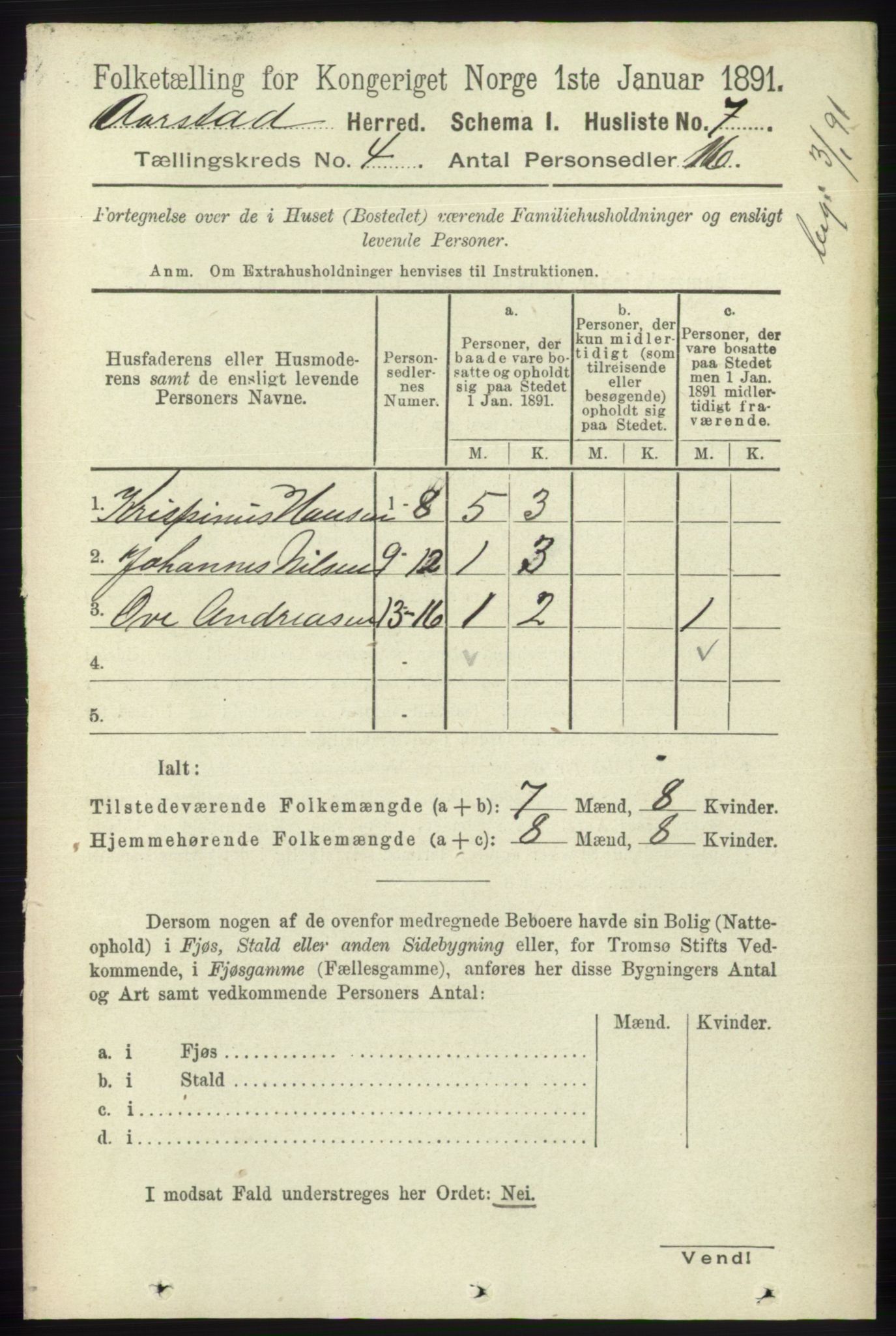 SAB, 1891 Census for 1280 Årstad, 1891, p. 2881