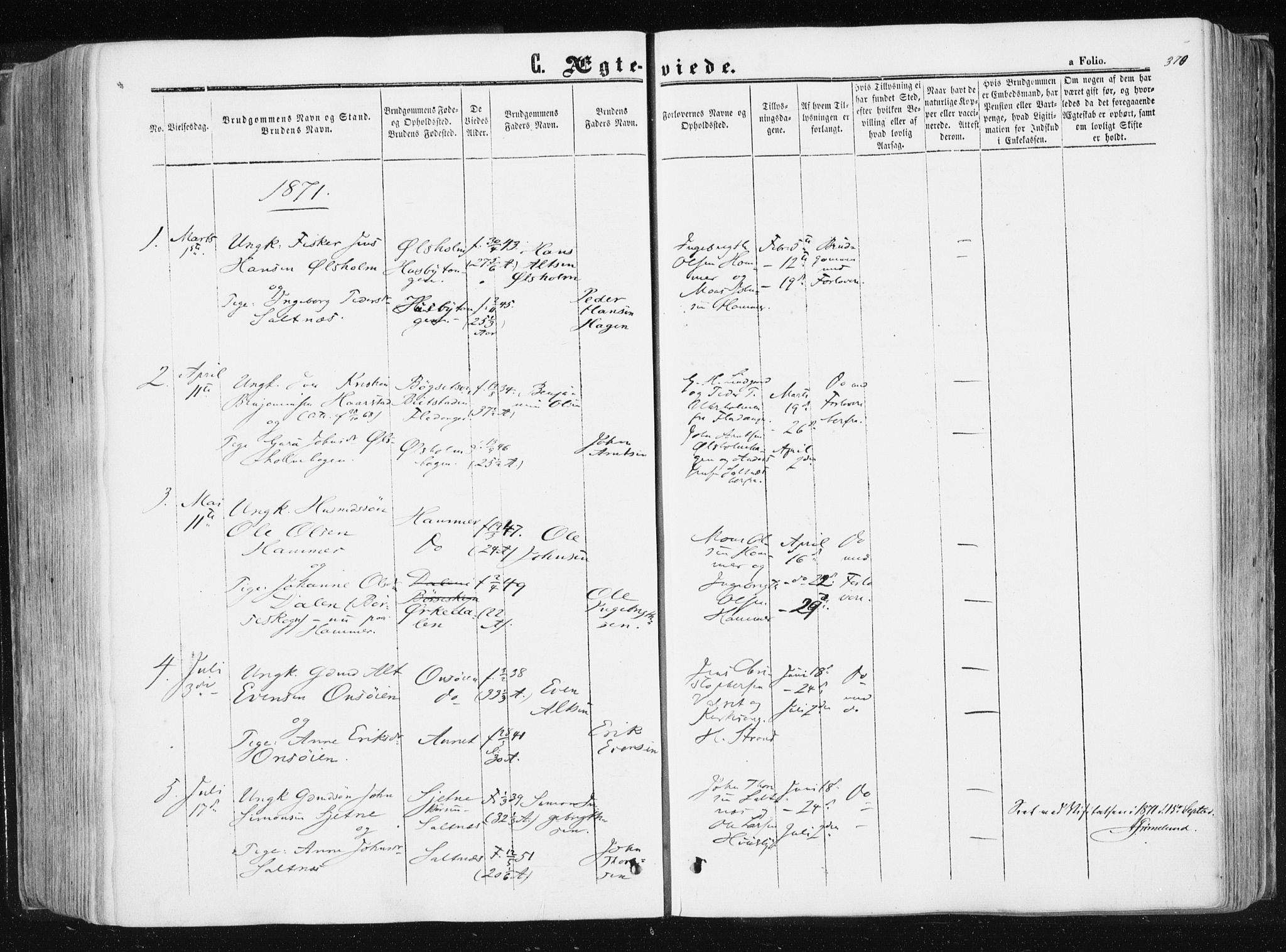 Ministerialprotokoller, klokkerbøker og fødselsregistre - Sør-Trøndelag, AV/SAT-A-1456/612/L0377: Parish register (official) no. 612A09, 1859-1877, p. 370