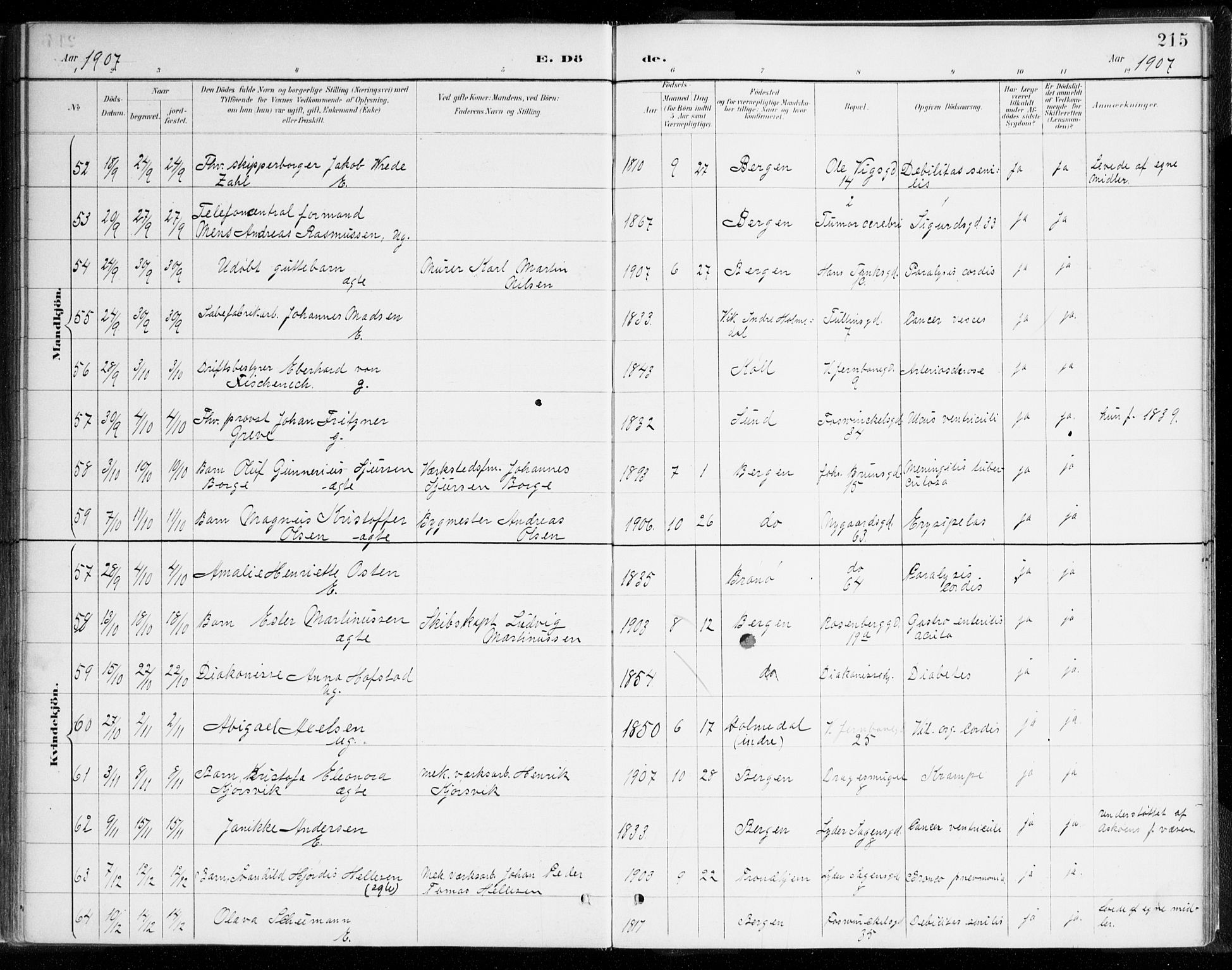 Johanneskirken sokneprestembete, SAB/A-76001/H/Haa/L0019: Parish register (official) no. E 1, 1885-1915, p. 215
