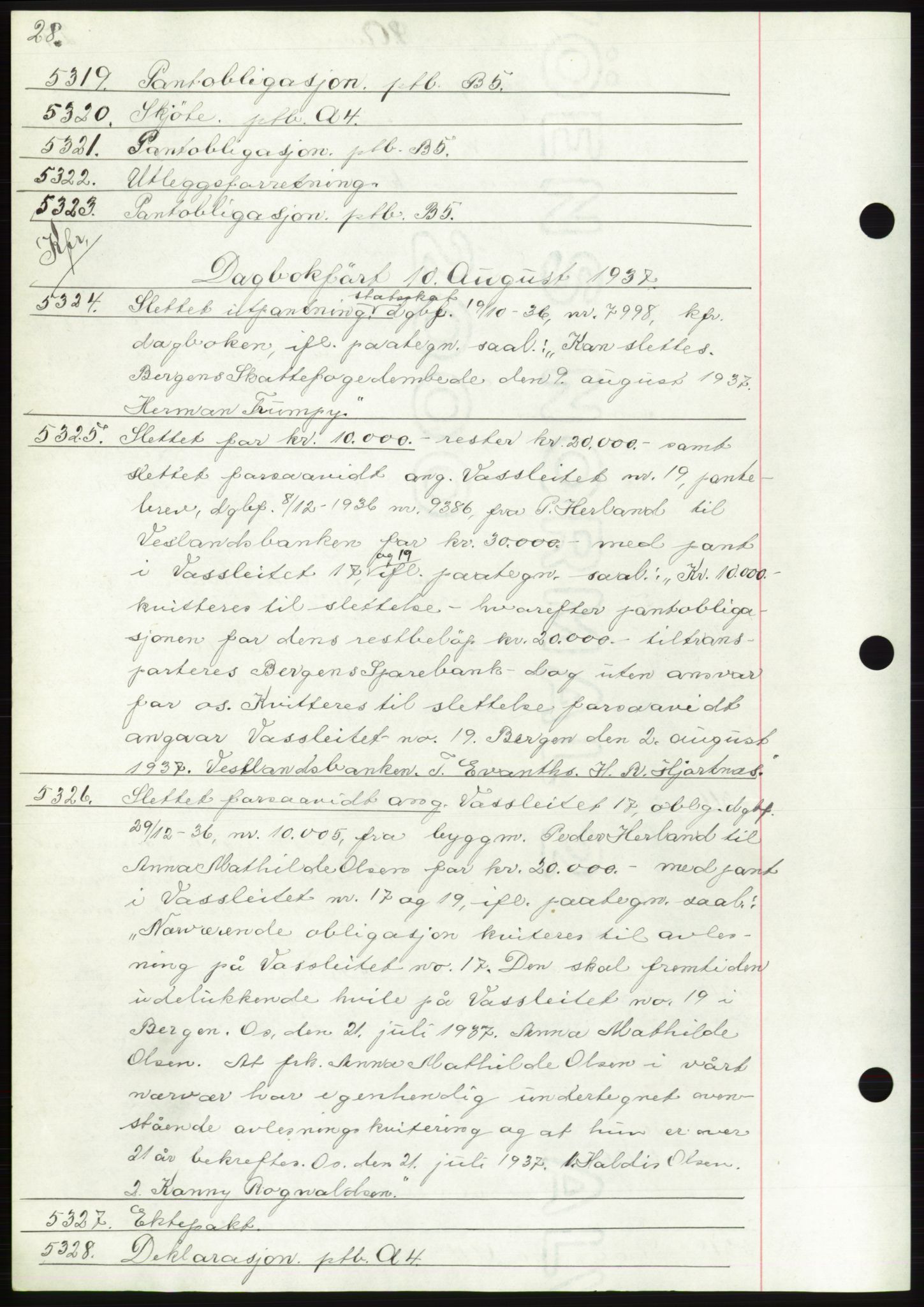 Byfogd og Byskriver i Bergen, AV/SAB-A-3401/03: Mortgage book no. C 5, 1937-1937, Diary no: : 5319/1937