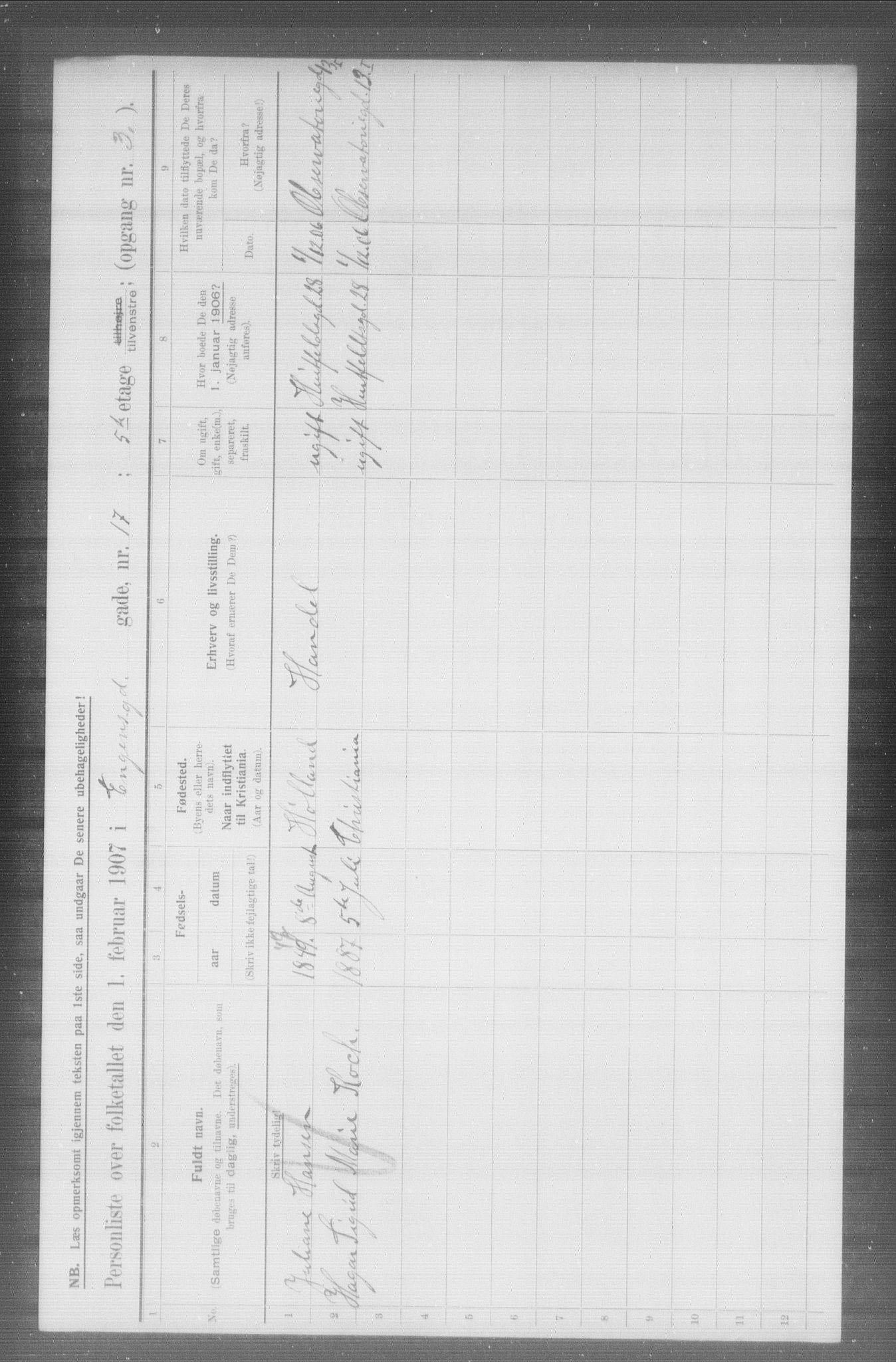 OBA, Municipal Census 1907 for Kristiania, 1907, p. 11064