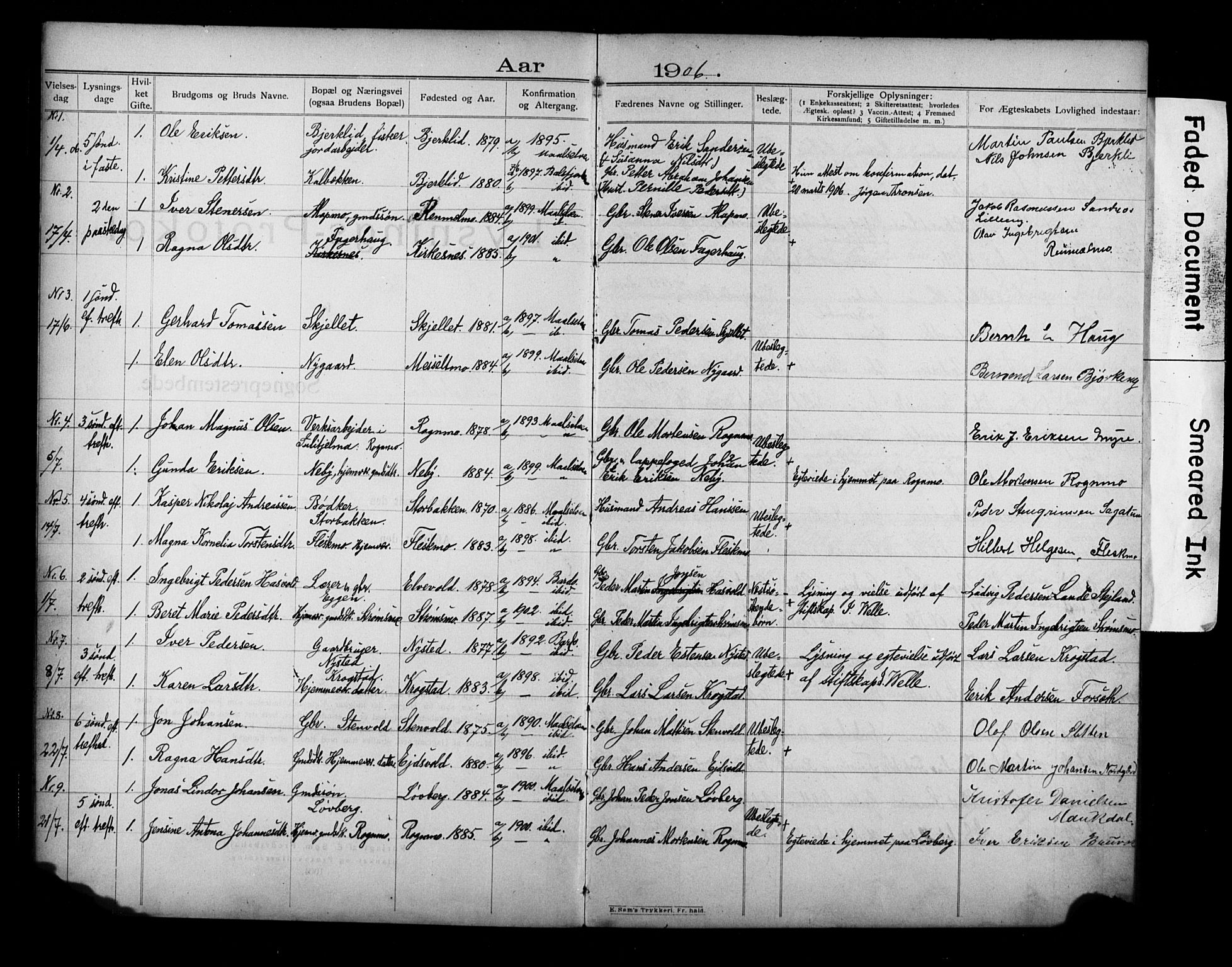 Målselv sokneprestembete, AV/SATØ-S-1311/I/Id/L0040: Banns register no. 40, 1906-1918