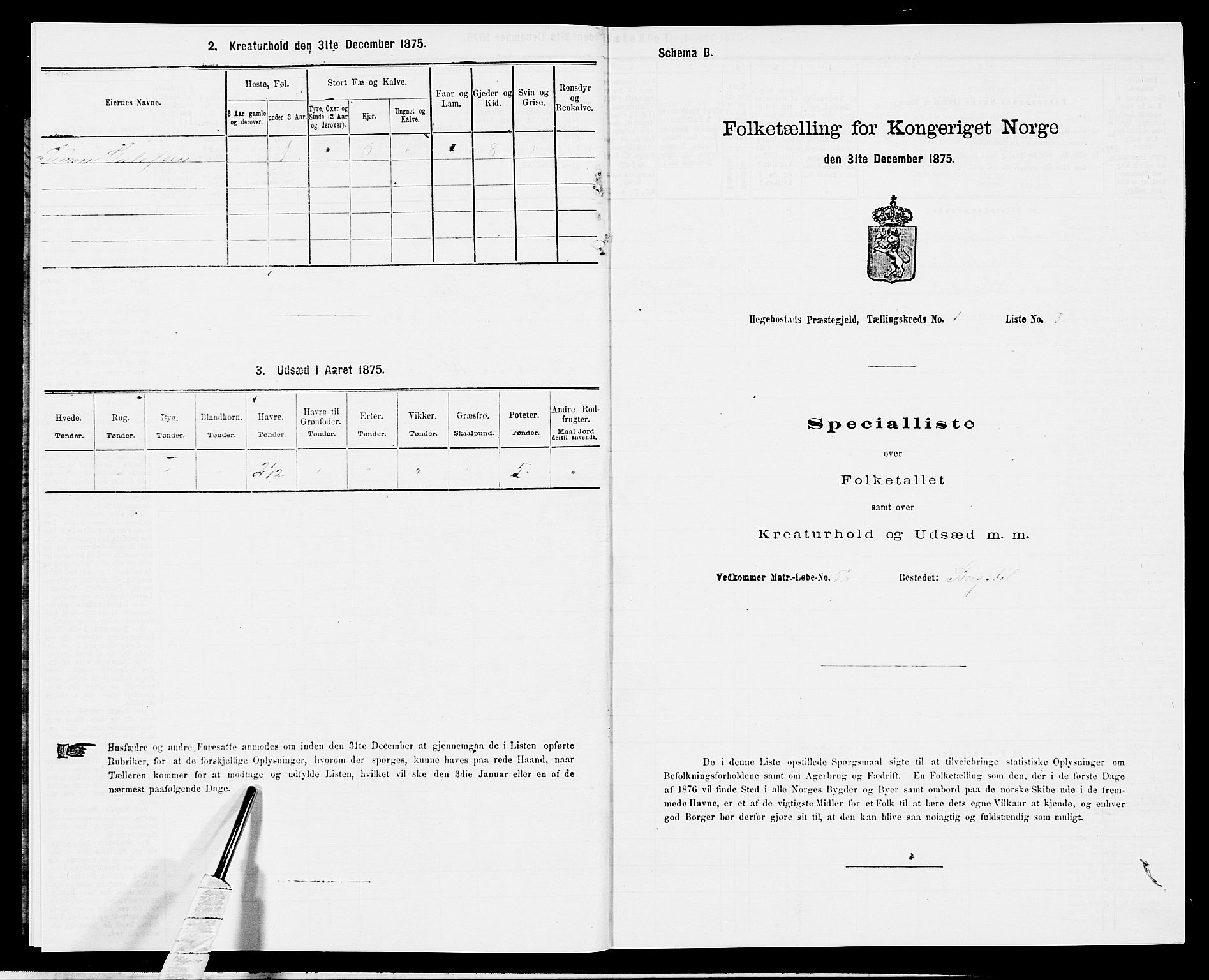 SAK, 1875 census for 1034P Hægebostad, 1875, p. 48