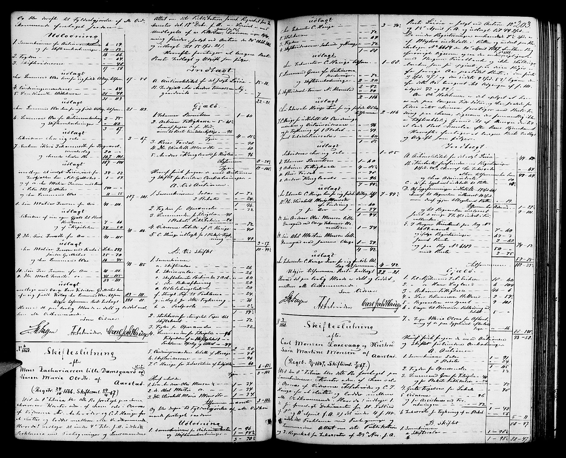 Midhordland sorenskriveri, AV/SAB-A-3001/1/H/Hd/L0004: Skifteutlodningsprotokoll, 1863-1878, p. 202b-203a