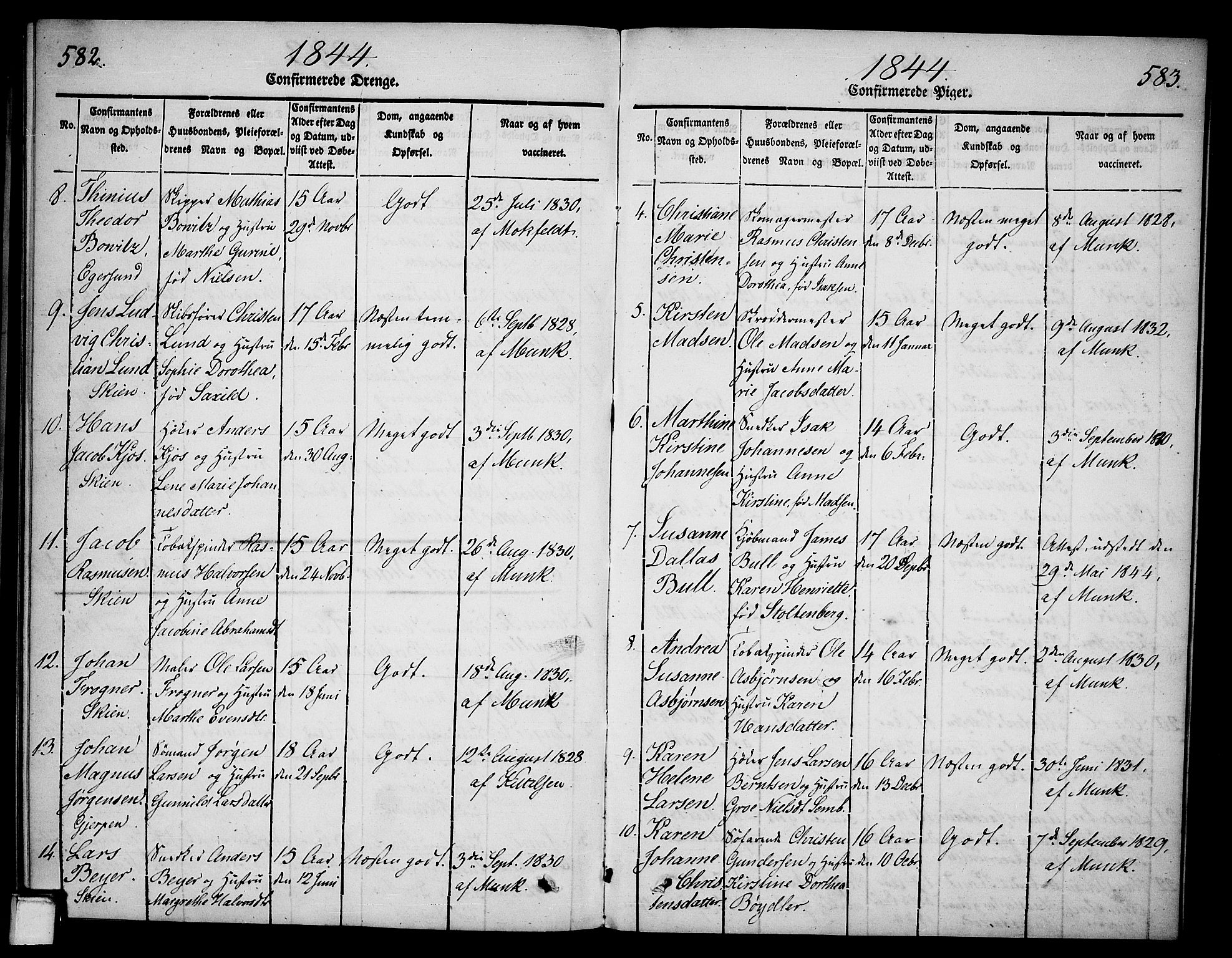 Skien kirkebøker, SAKO/A-302/G/Ga/L0003: Parish register (copy) no. 3, 1843-1847, p. 582-583