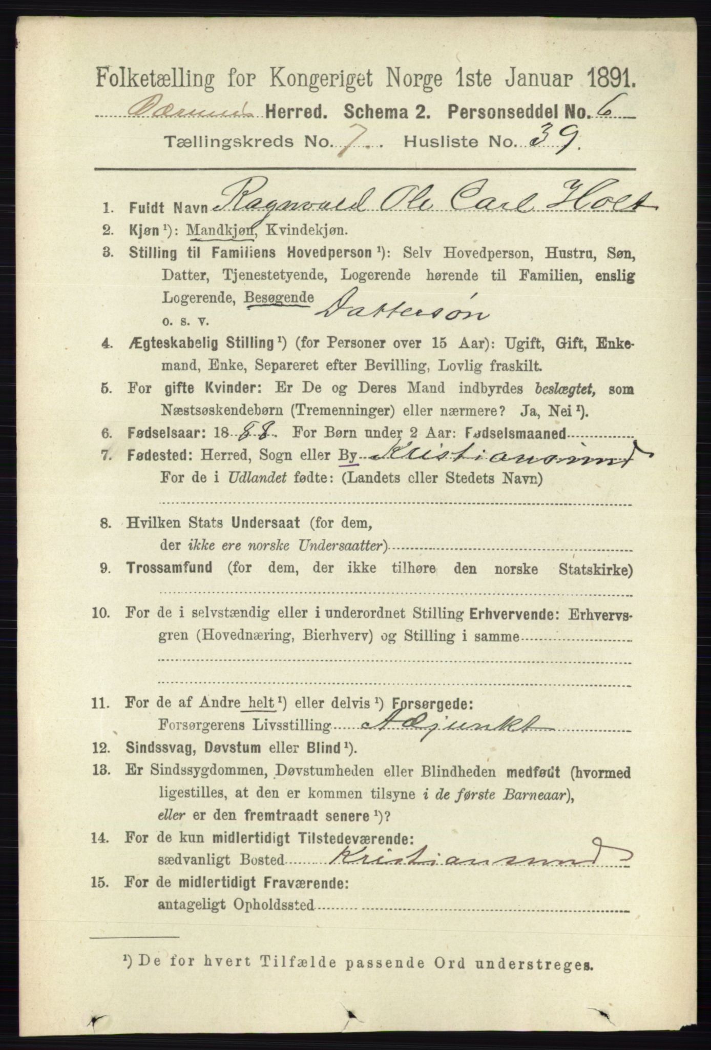 RA, 1891 census for 0219 Bærum, 1891, p. 4425