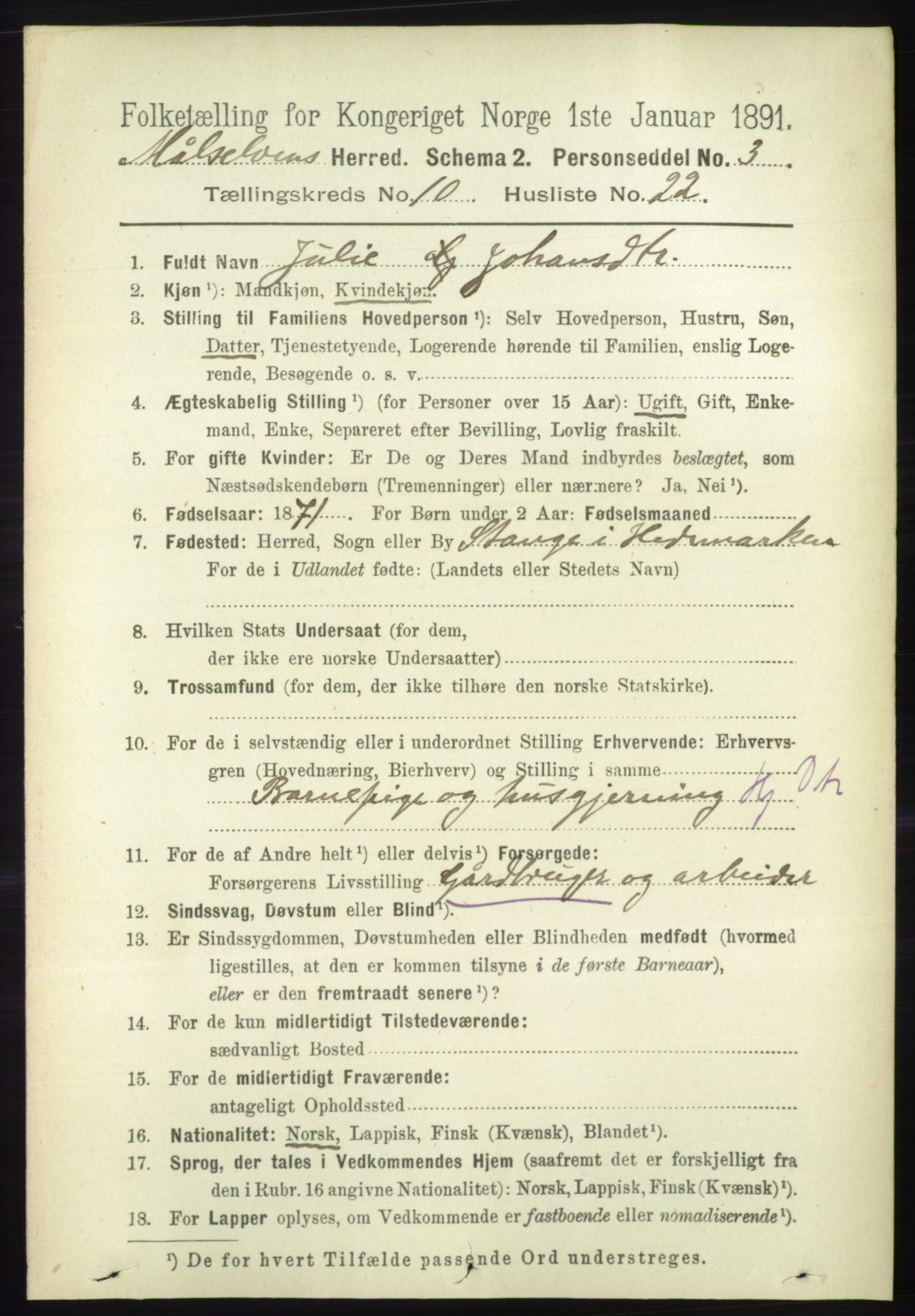 RA, 1891 census for 1924 Målselv, 1891, p. 3165