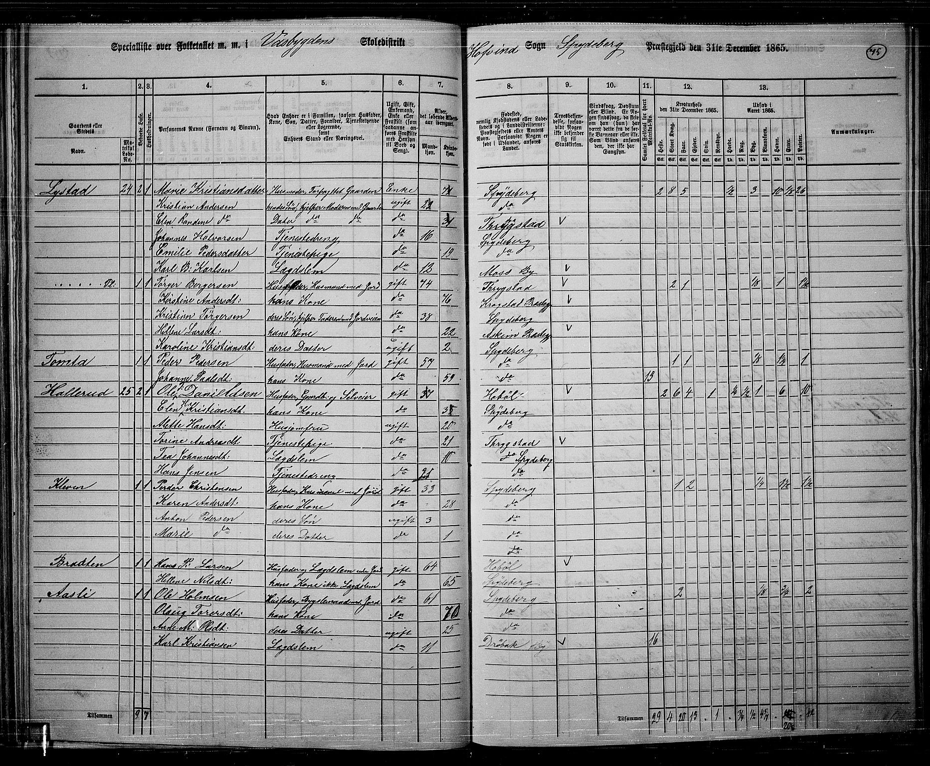 RA, 1865 census for Spydeberg, 1865, p. 66