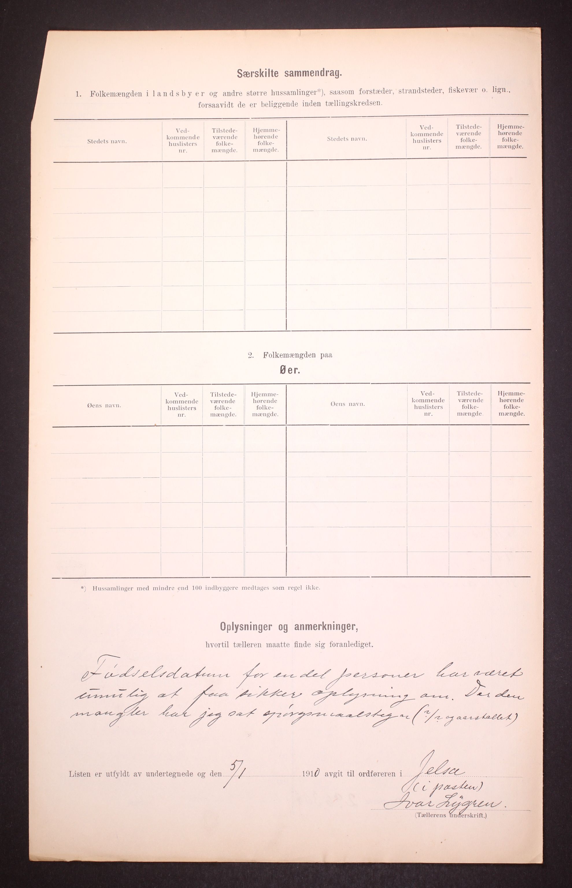 RA, 1910 census for Jelsa, 1910, p. 5