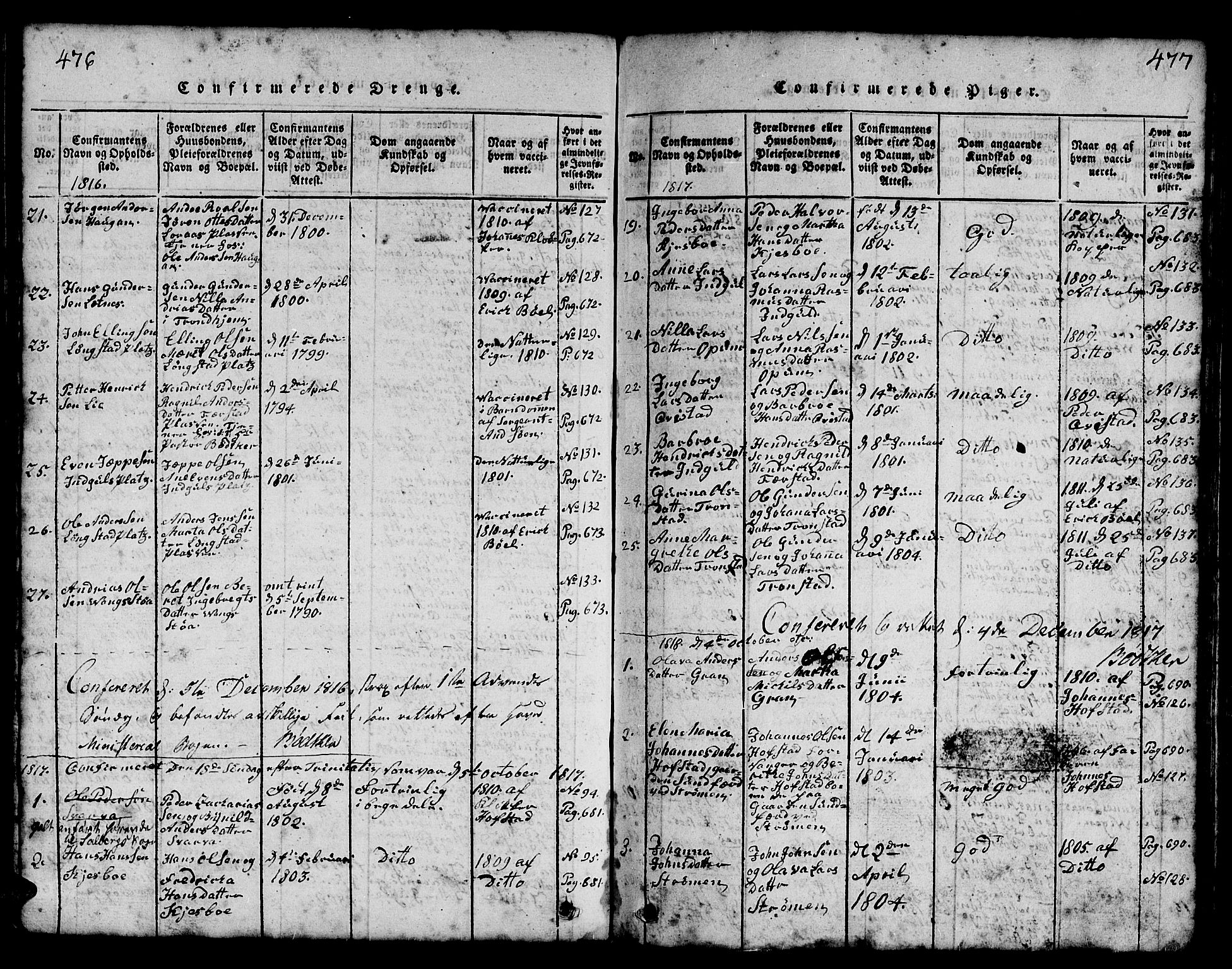 Ministerialprotokoller, klokkerbøker og fødselsregistre - Nord-Trøndelag, SAT/A-1458/730/L0298: Parish register (copy) no. 730C01, 1816-1849, p. 476-477