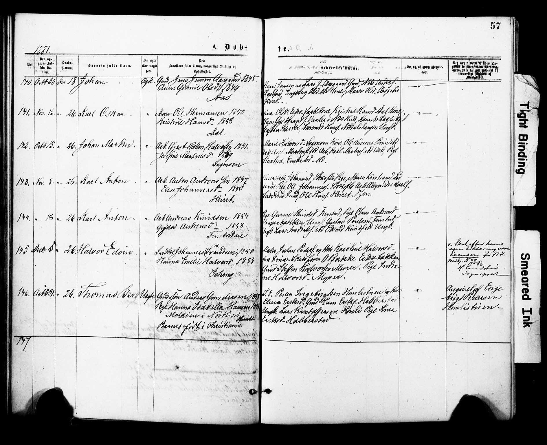 Eidsvoll prestekontor Kirkebøker, AV/SAO-A-10888/F/Fa/L0001: Parish register (official) no. I 1, 1877-1881, p. 57