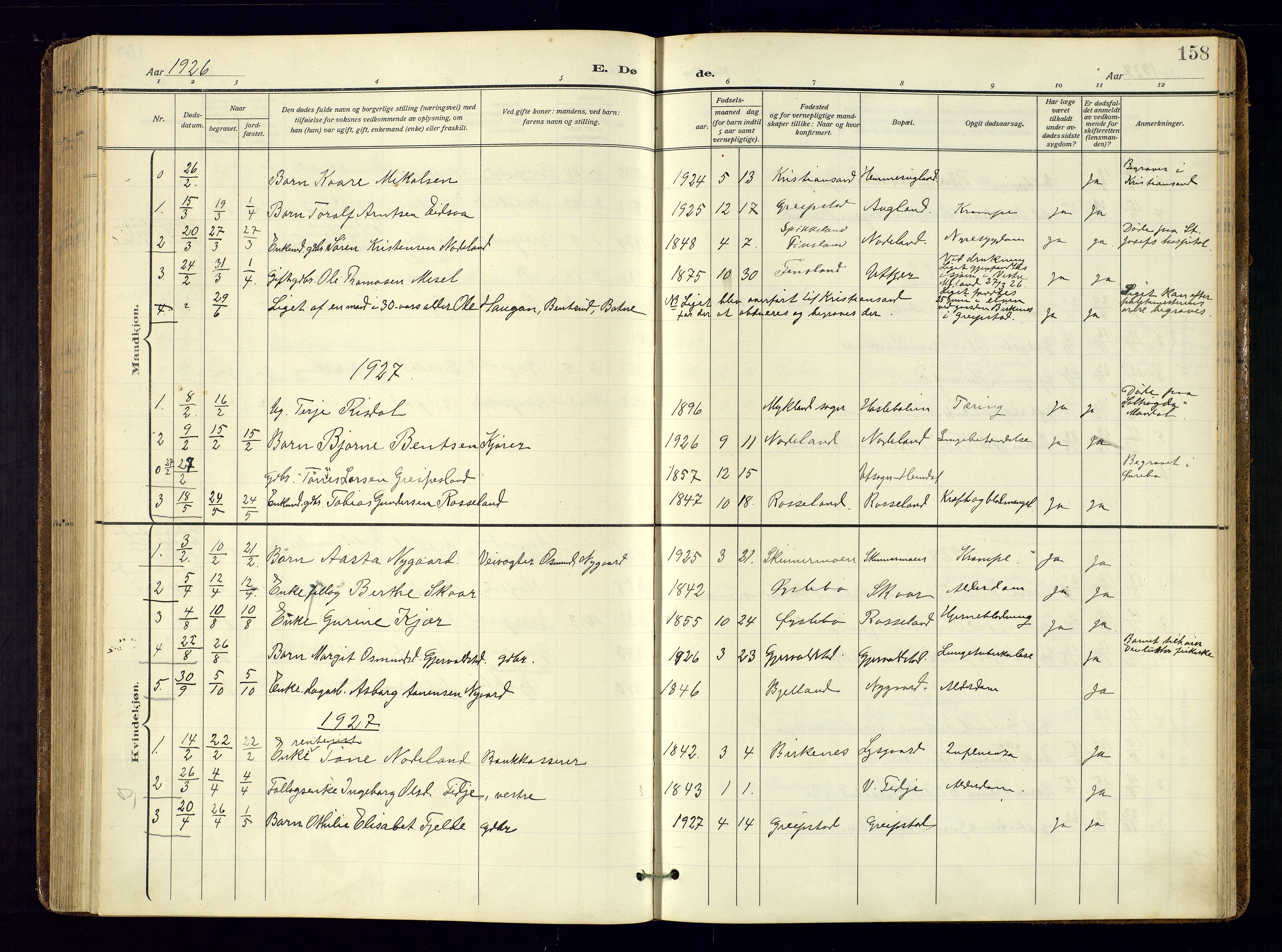 Søgne sokneprestkontor, AV/SAK-1111-0037/F/Fa/Faa/L0004: Parish register (official) no. A-4, 1911-1945, p. 158