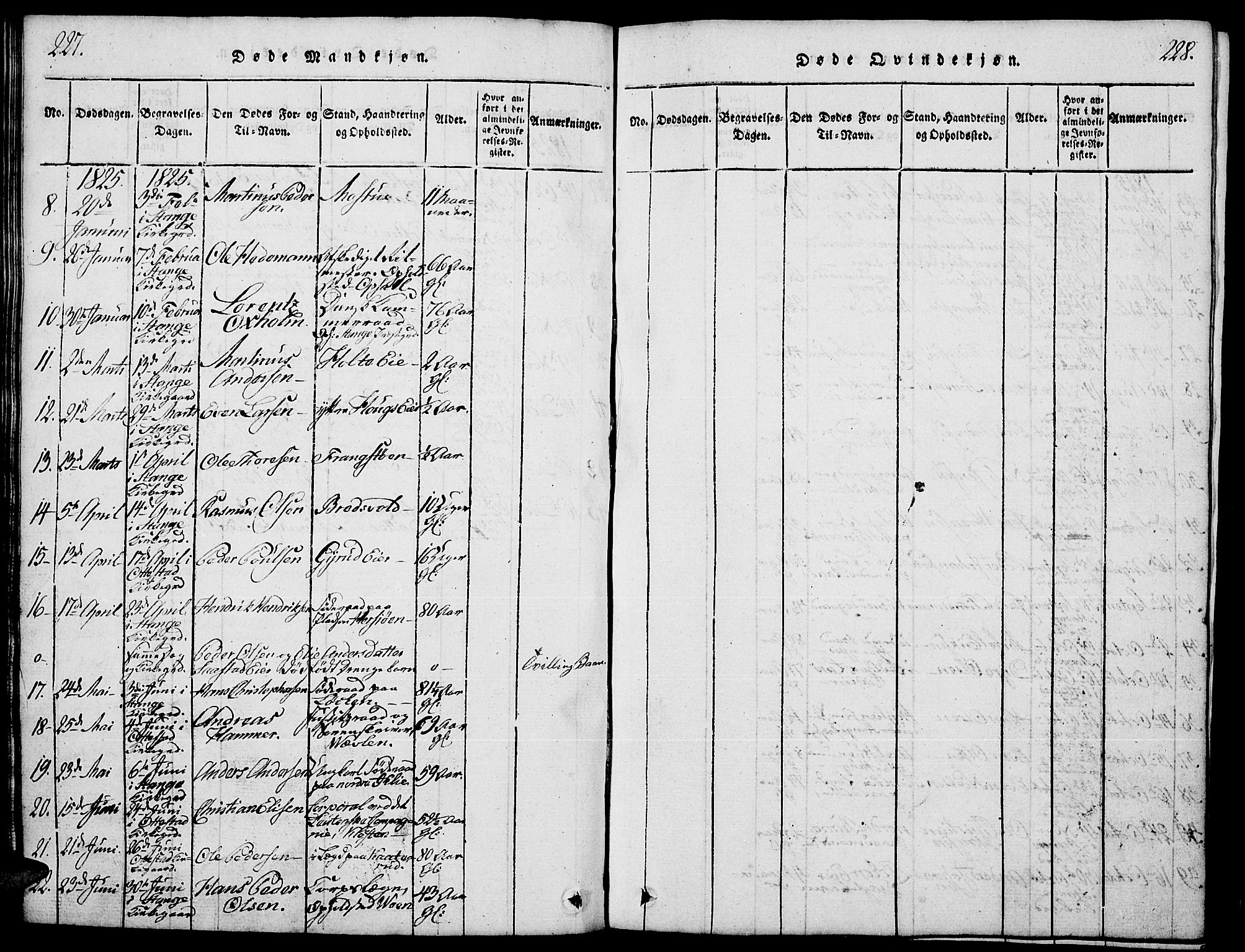 Stange prestekontor, SAH/PREST-002/L/L0001: Parish register (copy) no. 1, 1814-1825, p. 227-228
