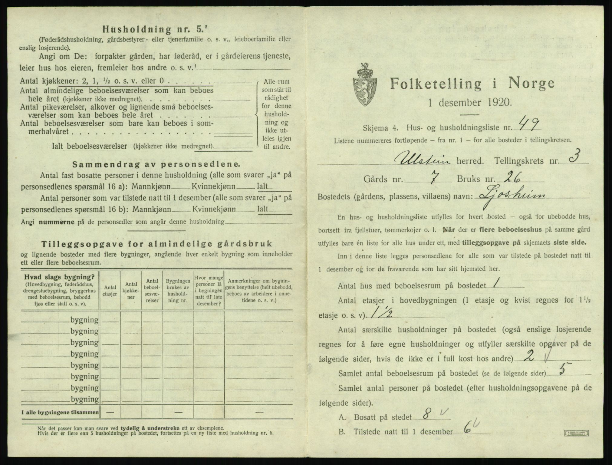 SAT, 1920 census for Ulstein, 1920, p. 268