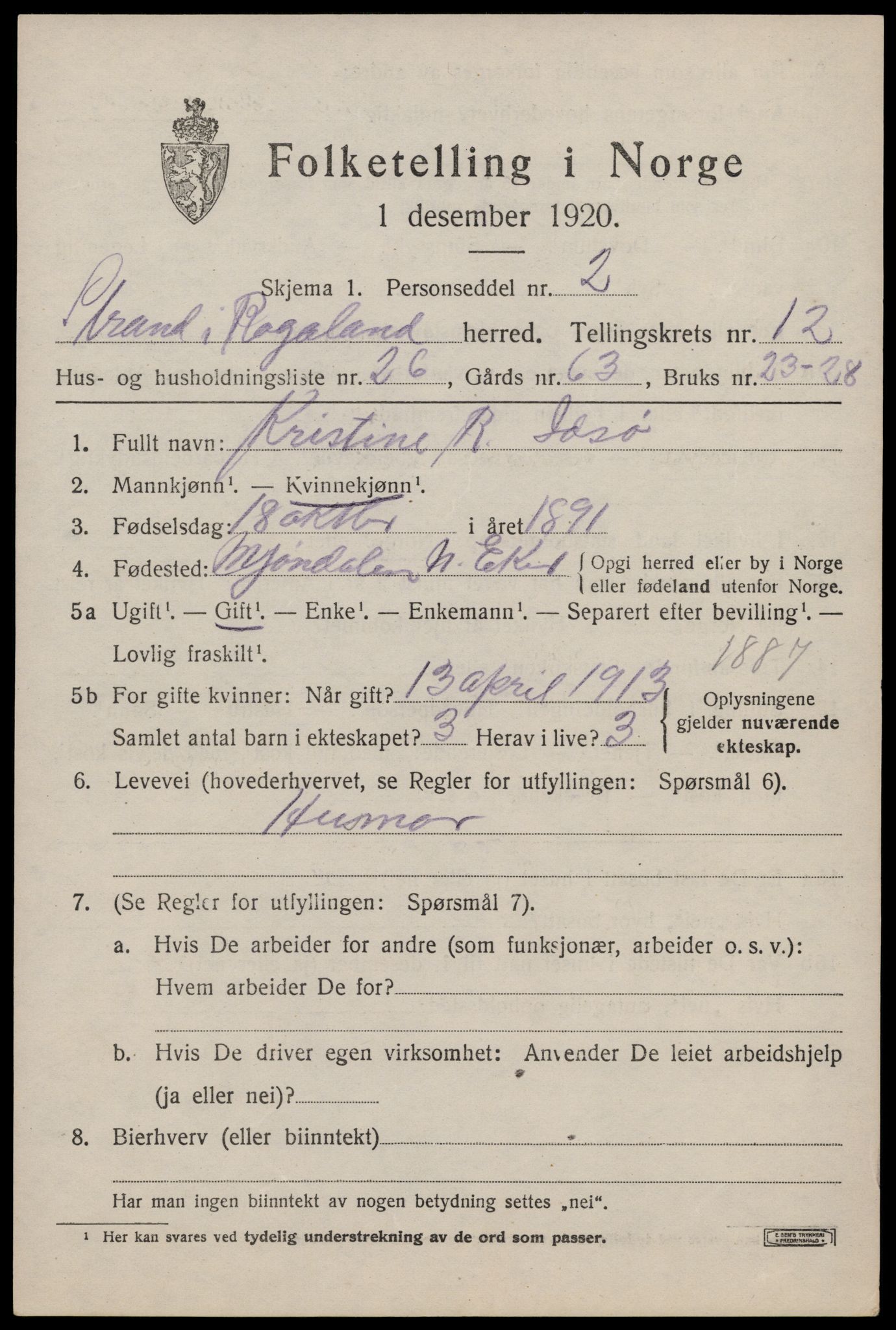 SAST, 1920 census for Strand, 1920, p. 7471