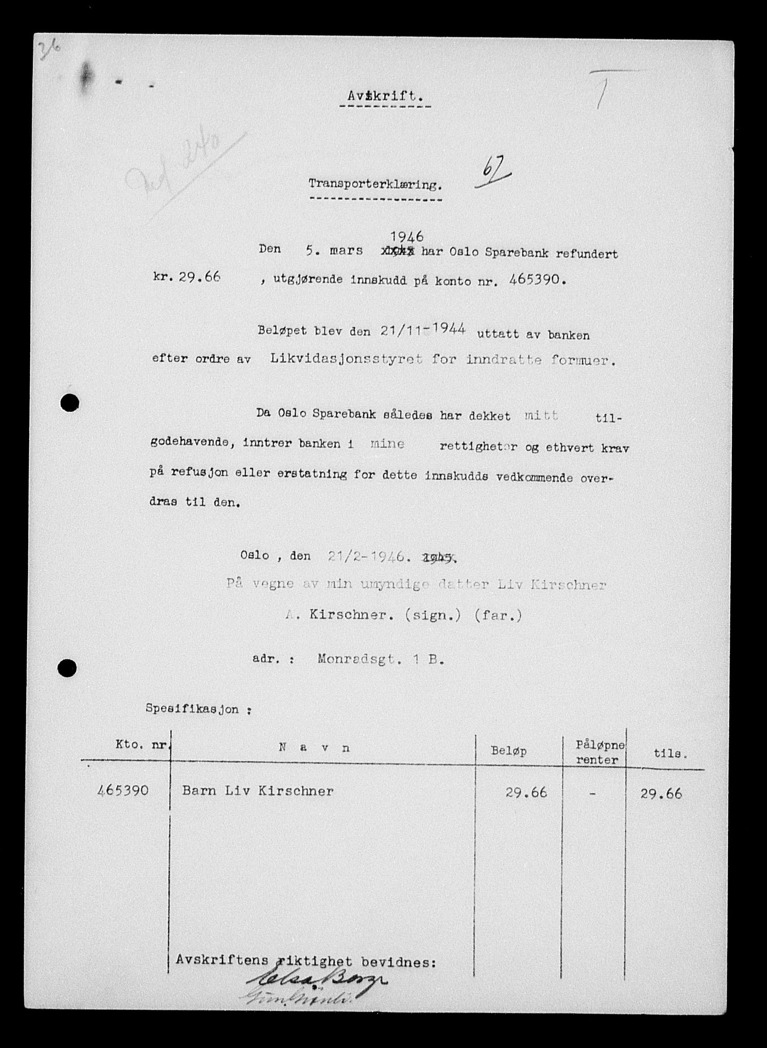 Justisdepartementet, Tilbakeføringskontoret for inndratte formuer, AV/RA-S-1564/H/Hc/Hcc/L0951: --, 1945-1947, p. 326