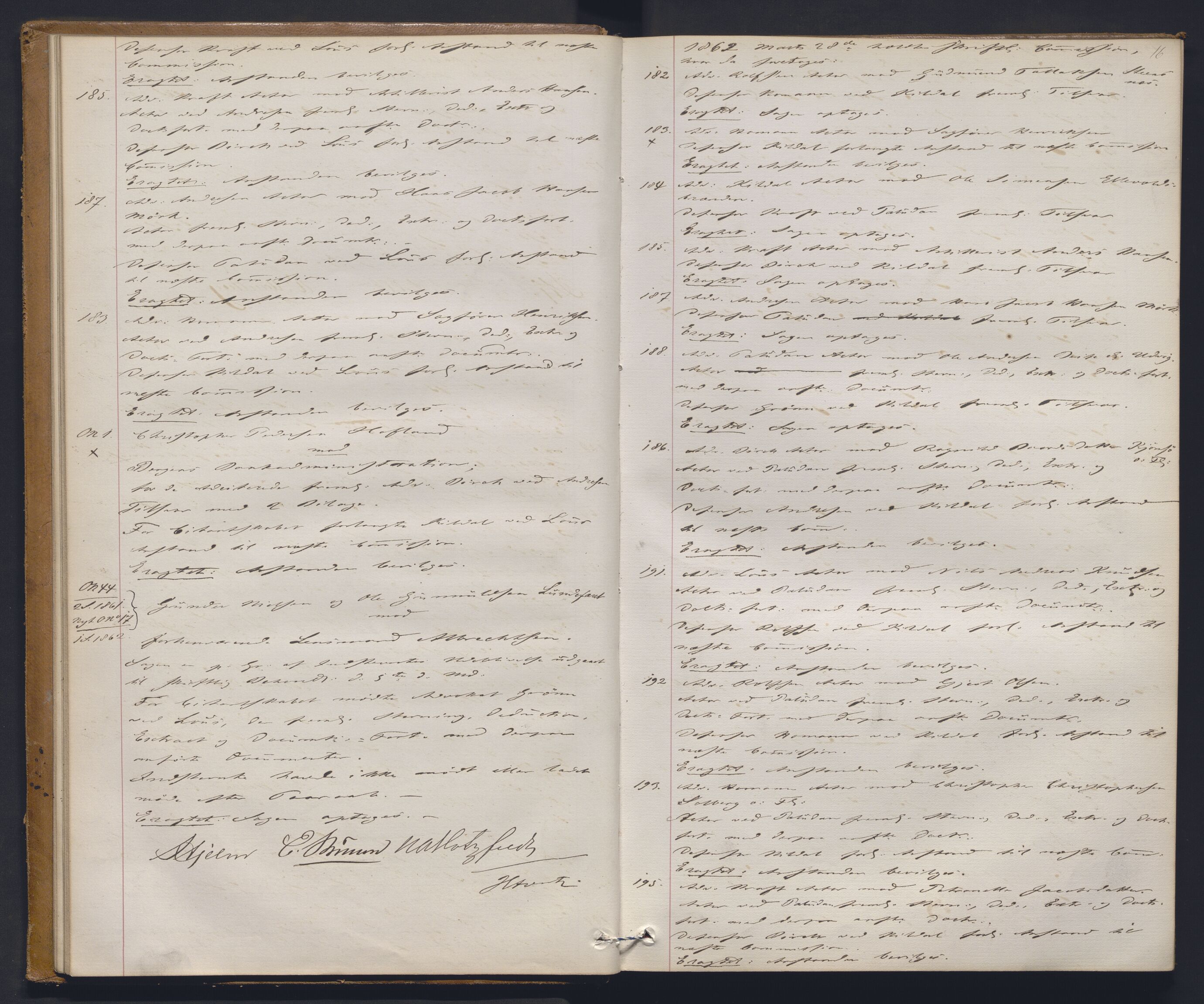 Høyesterett, AV/RA-S-1002/E/Ef/L0011: Protokoll over saker som gikk til skriftlig behandling, 1861-1867, p. 15b-16a