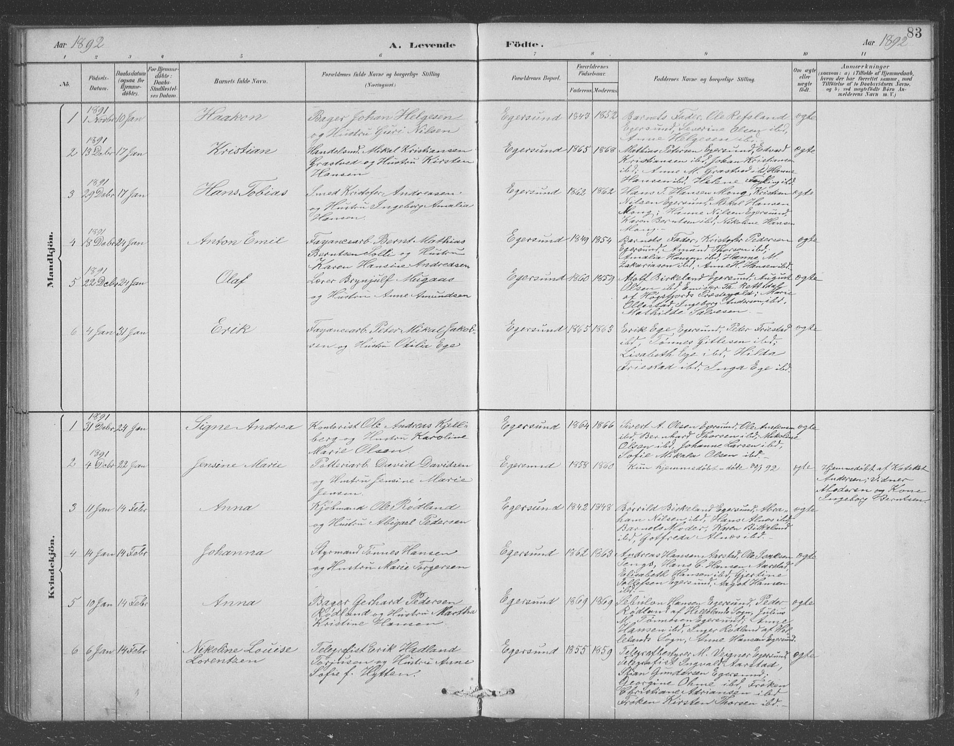 Eigersund sokneprestkontor, AV/SAST-A-101807/S09/L0008: Parish register (copy) no. B 8, 1882-1892, p. 83