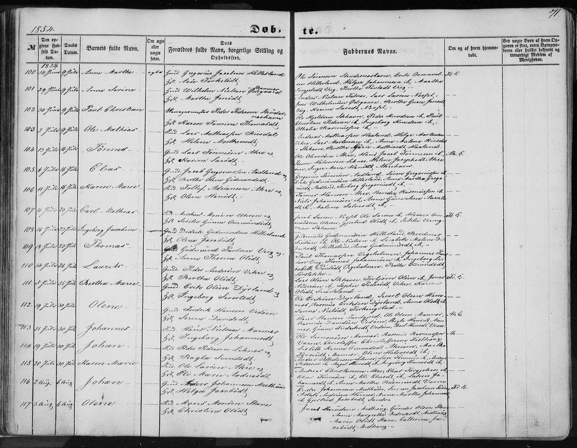 Skudenes sokneprestkontor, AV/SAST-A -101849/H/Ha/Haa/L0004: Parish register (official) no. A 3.1, 1847-1863, p. 71