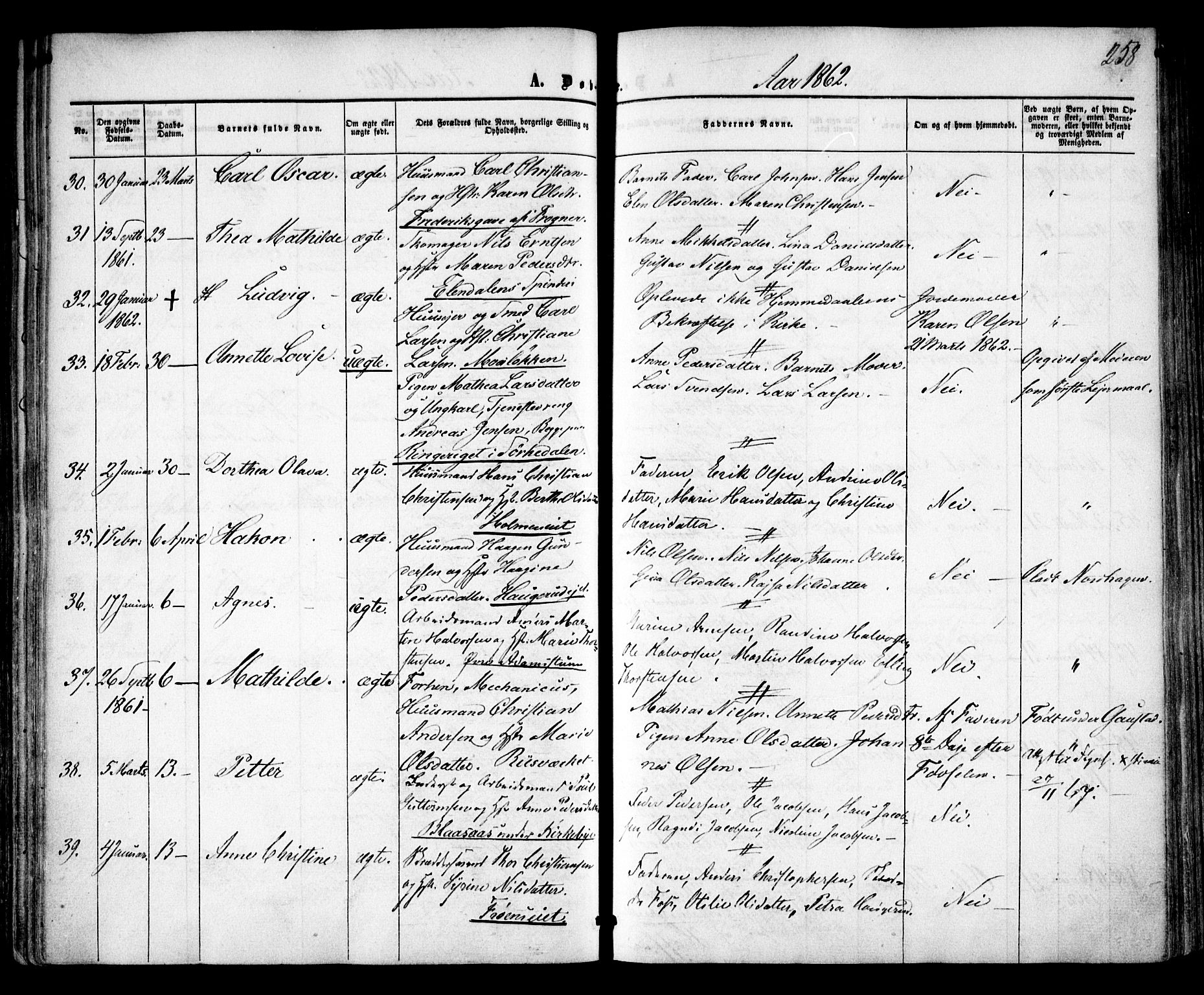 Vestre Aker prestekontor Kirkebøker, AV/SAO-A-10025/F/Fa/L0003: Parish register (official) no. 3, 1857-1868, p. 258