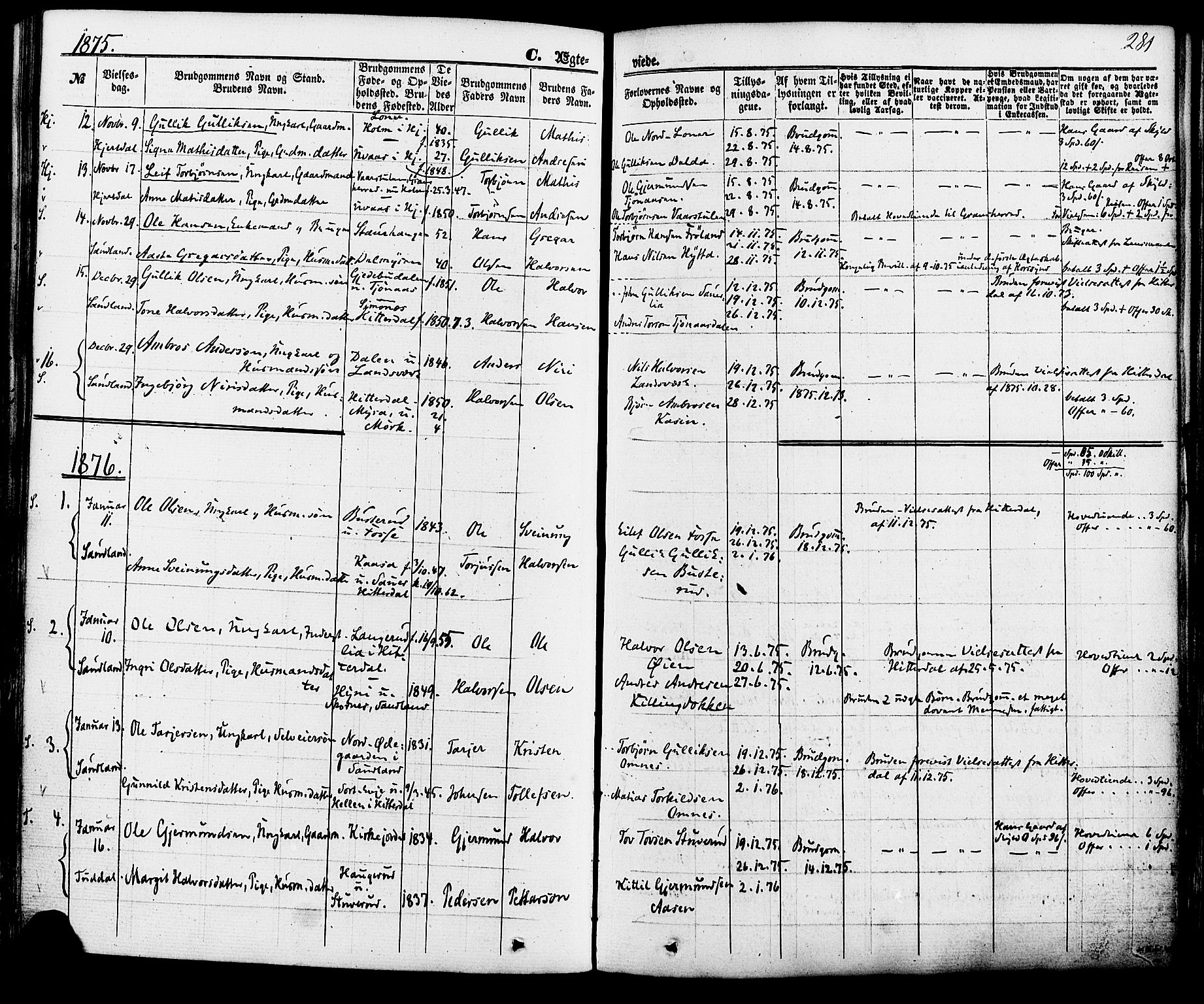 Hjartdal kirkebøker, SAKO/A-270/F/Fa/L0009: Parish register (official) no. I 9, 1860-1879, p. 281