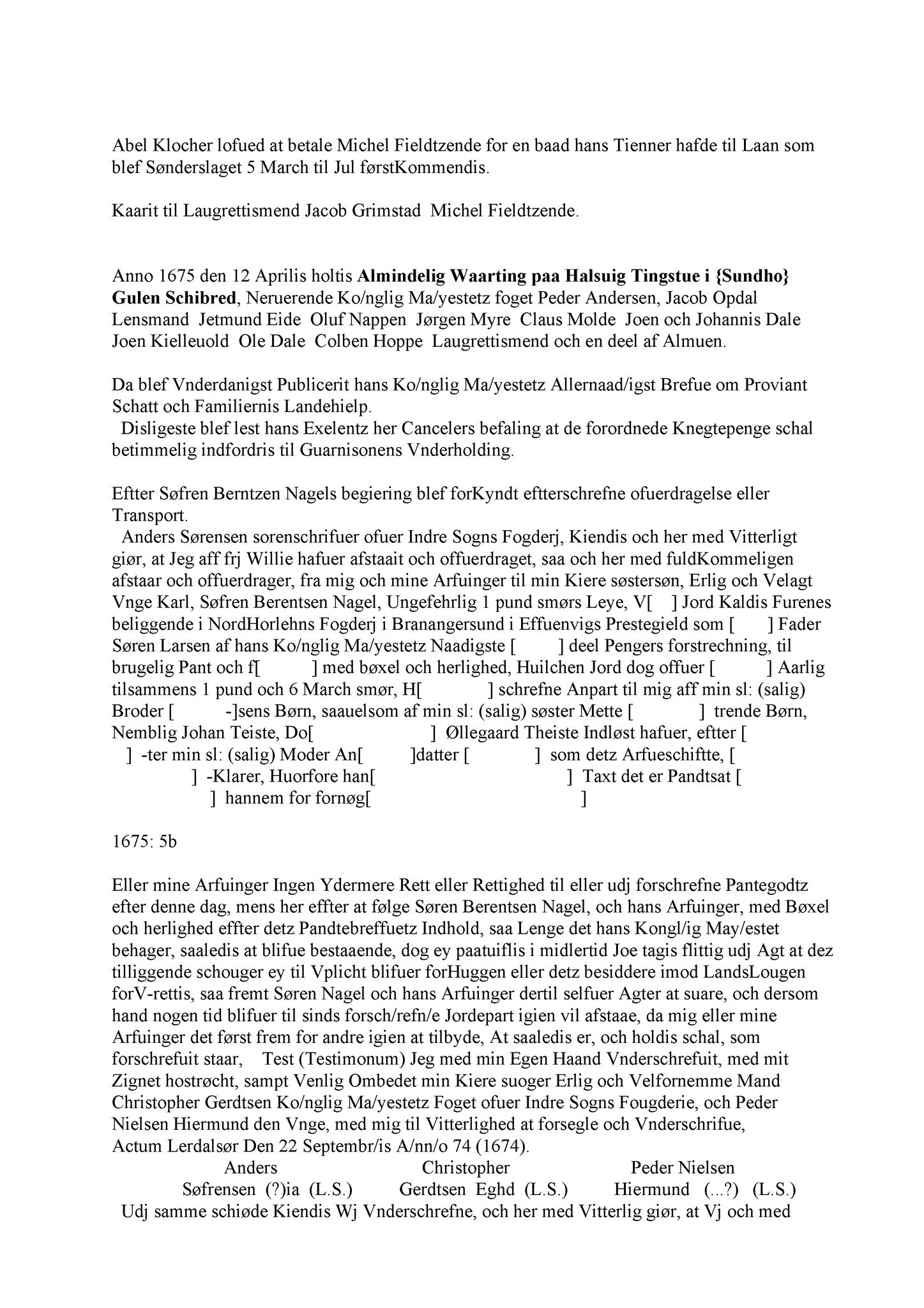 Samling av fulltekstavskrifter, SAB/FULLTEKST/A/12/0116: Nordhordland sorenskriveri, tingbok nr. A 14, 1675