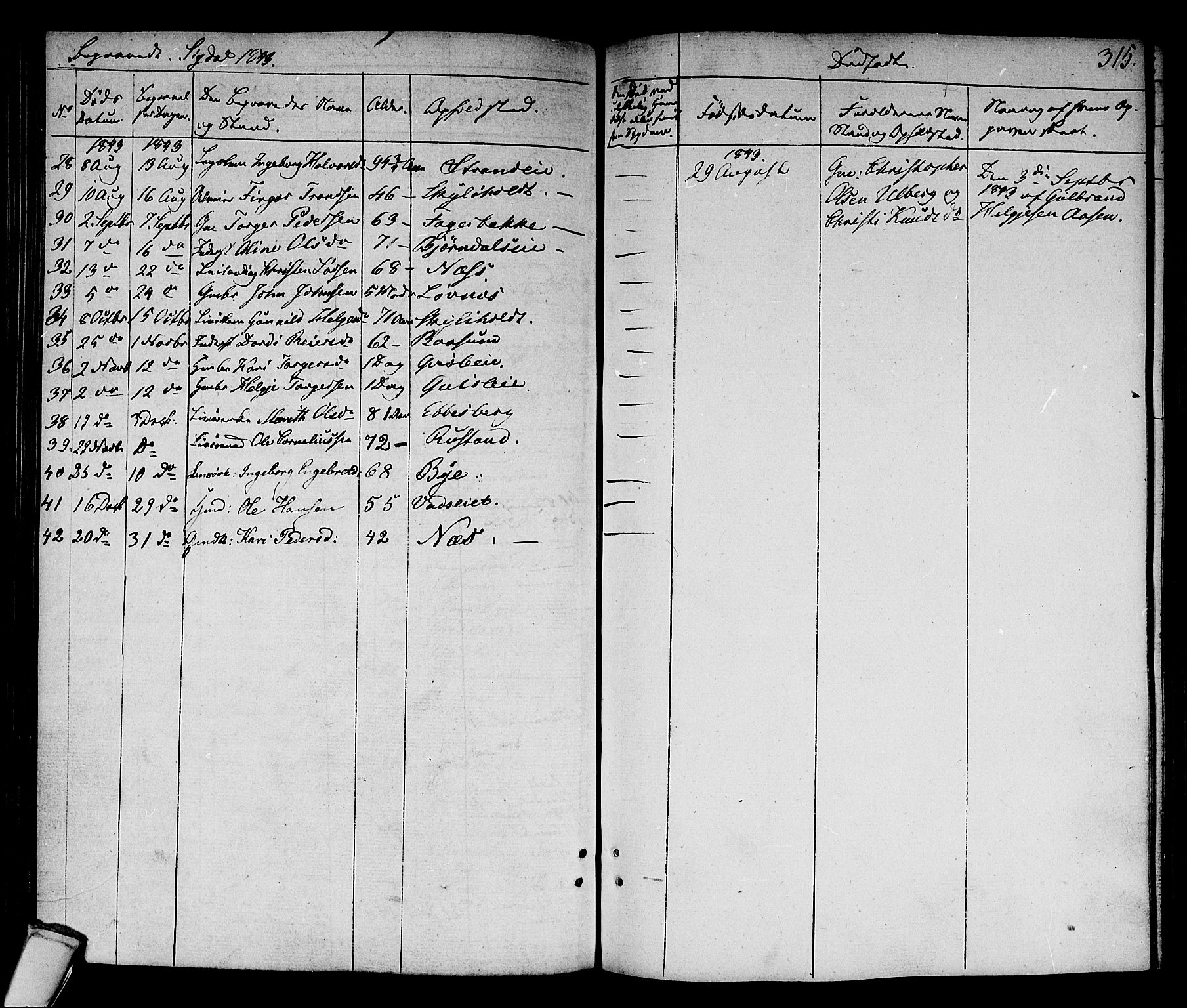 Sigdal kirkebøker, AV/SAKO-A-245/F/Fa/L0006: Parish register (official) no. I 6 /1, 1829-1843, p. 315