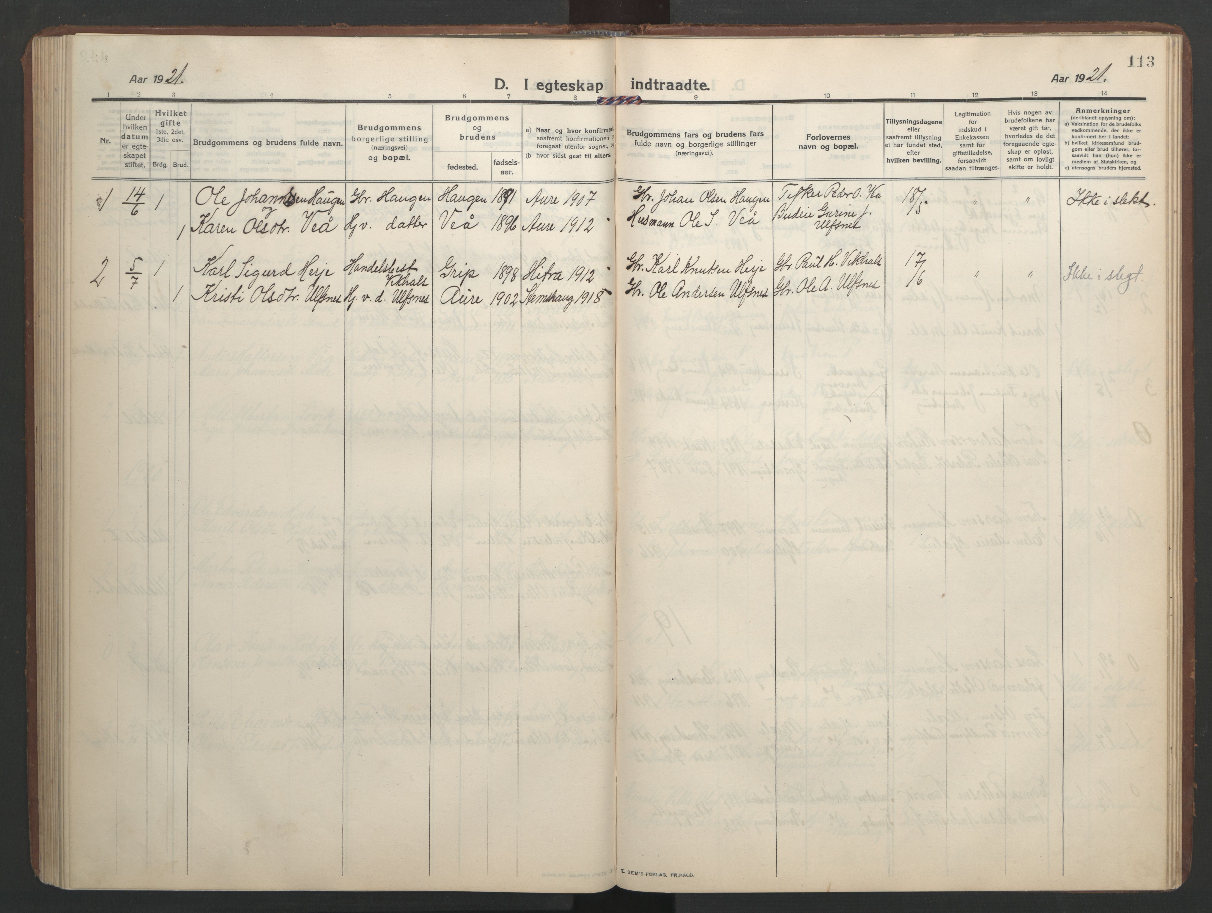 Ministerialprotokoller, klokkerbøker og fødselsregistre - Møre og Romsdal, AV/SAT-A-1454/579/L0919: Parish register (copy) no. 579C01, 1909-1957, p. 113