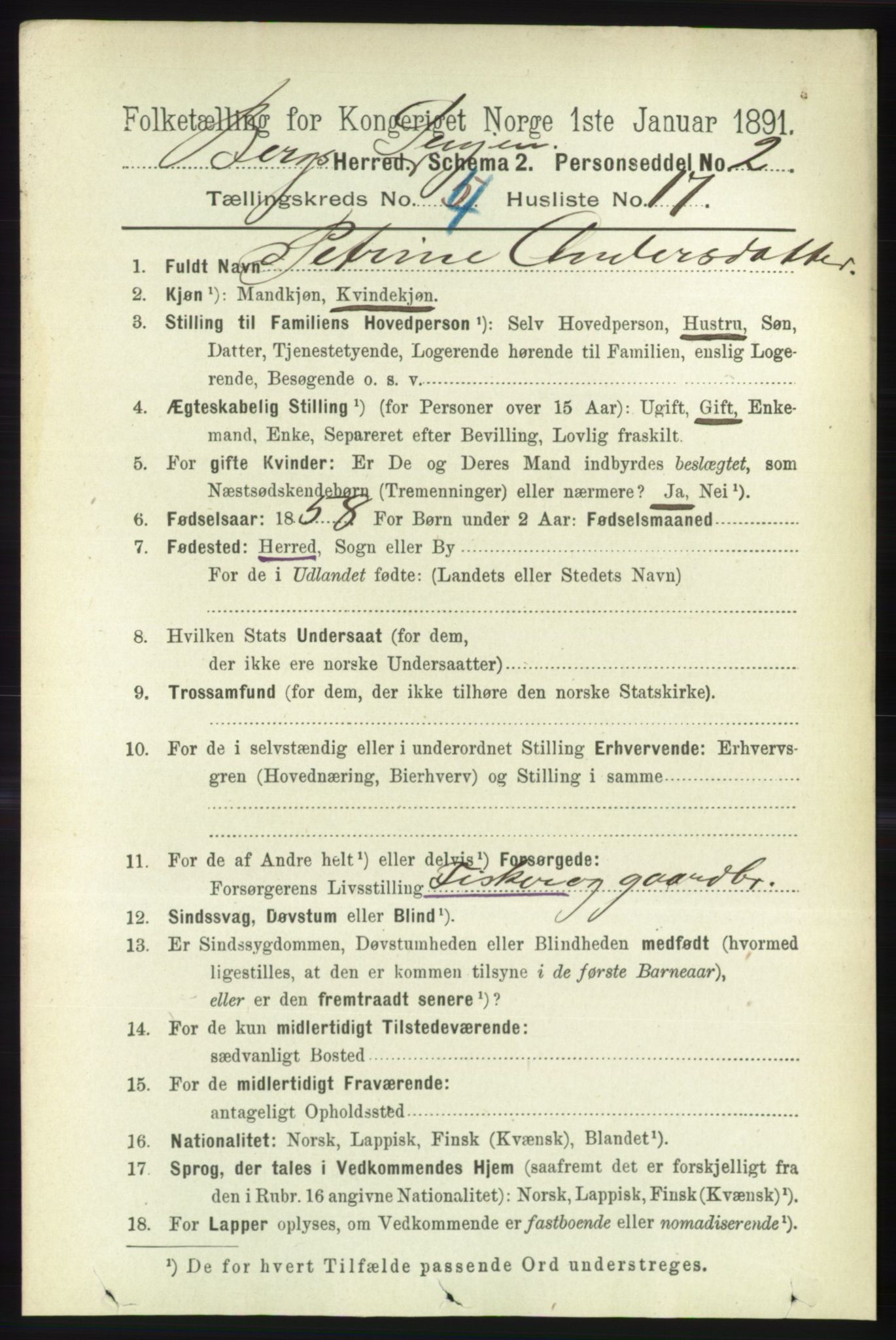 RA, 1891 census for 1929 Berg, 1891, p. 1745