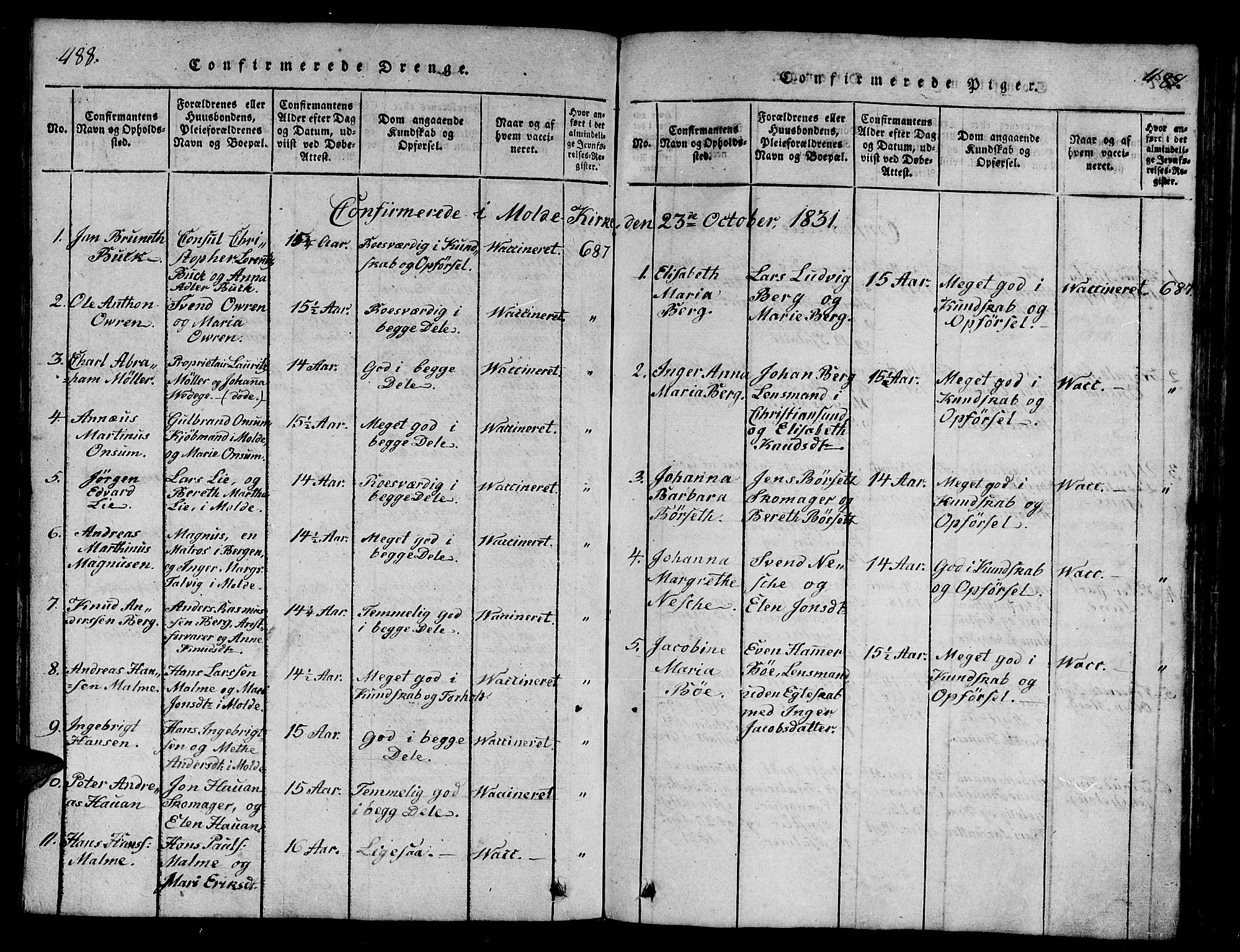 Ministerialprotokoller, klokkerbøker og fødselsregistre - Møre og Romsdal, AV/SAT-A-1454/558/L0700: Parish register (copy) no. 558C01, 1818-1868, p. 488-489