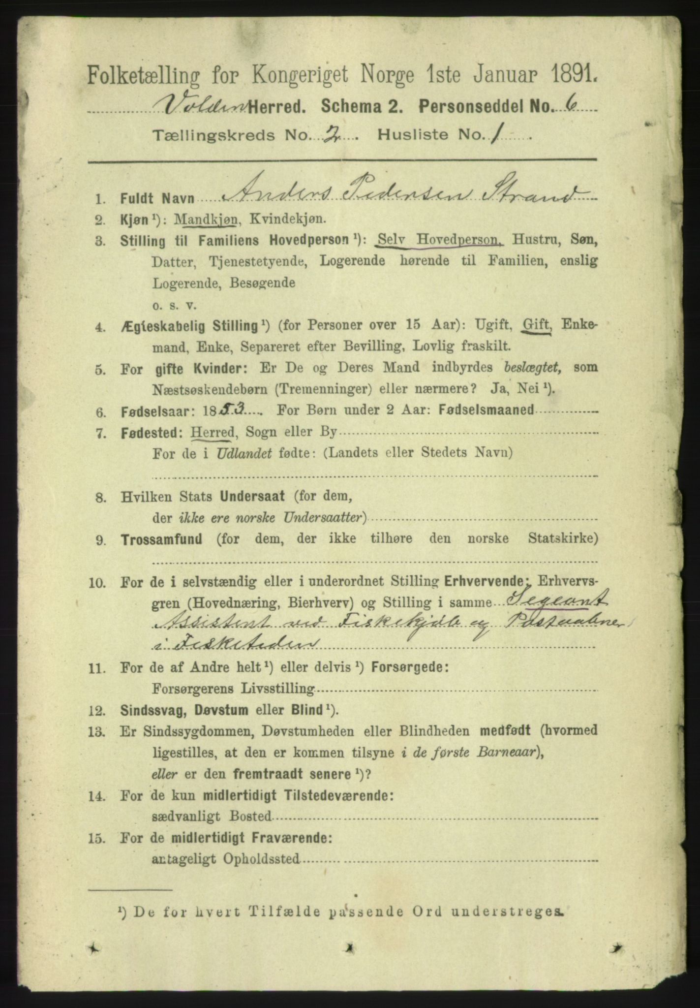 RA, 1891 census for 1519 Volda, 1891, p. 744