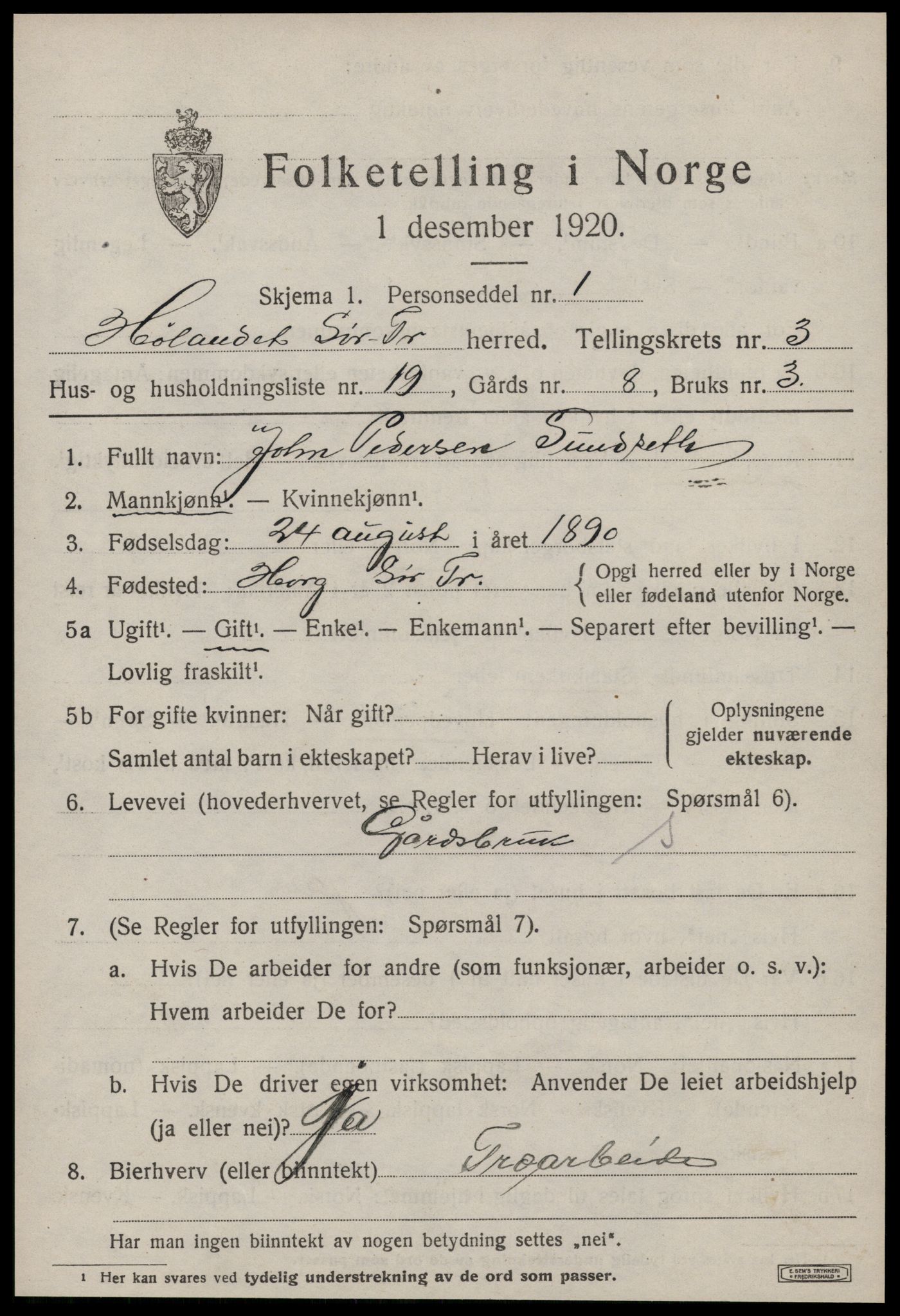 SAT, 1920 census for Hølonda, 1920, p. 1371