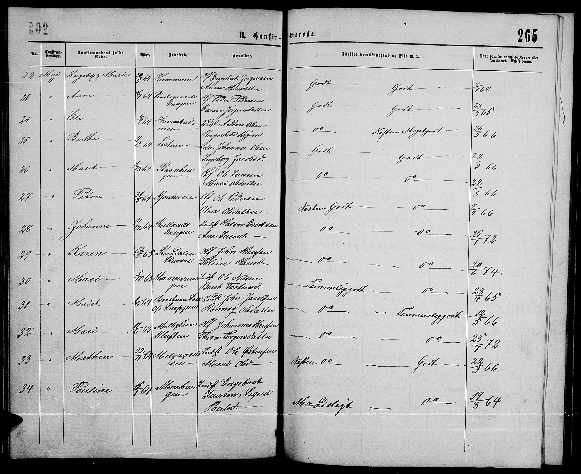 Sør-Fron prestekontor, SAH/PREST-010/H/Ha/Hab/L0002: Parish register (copy) no. 2, 1864-1883, p. 265