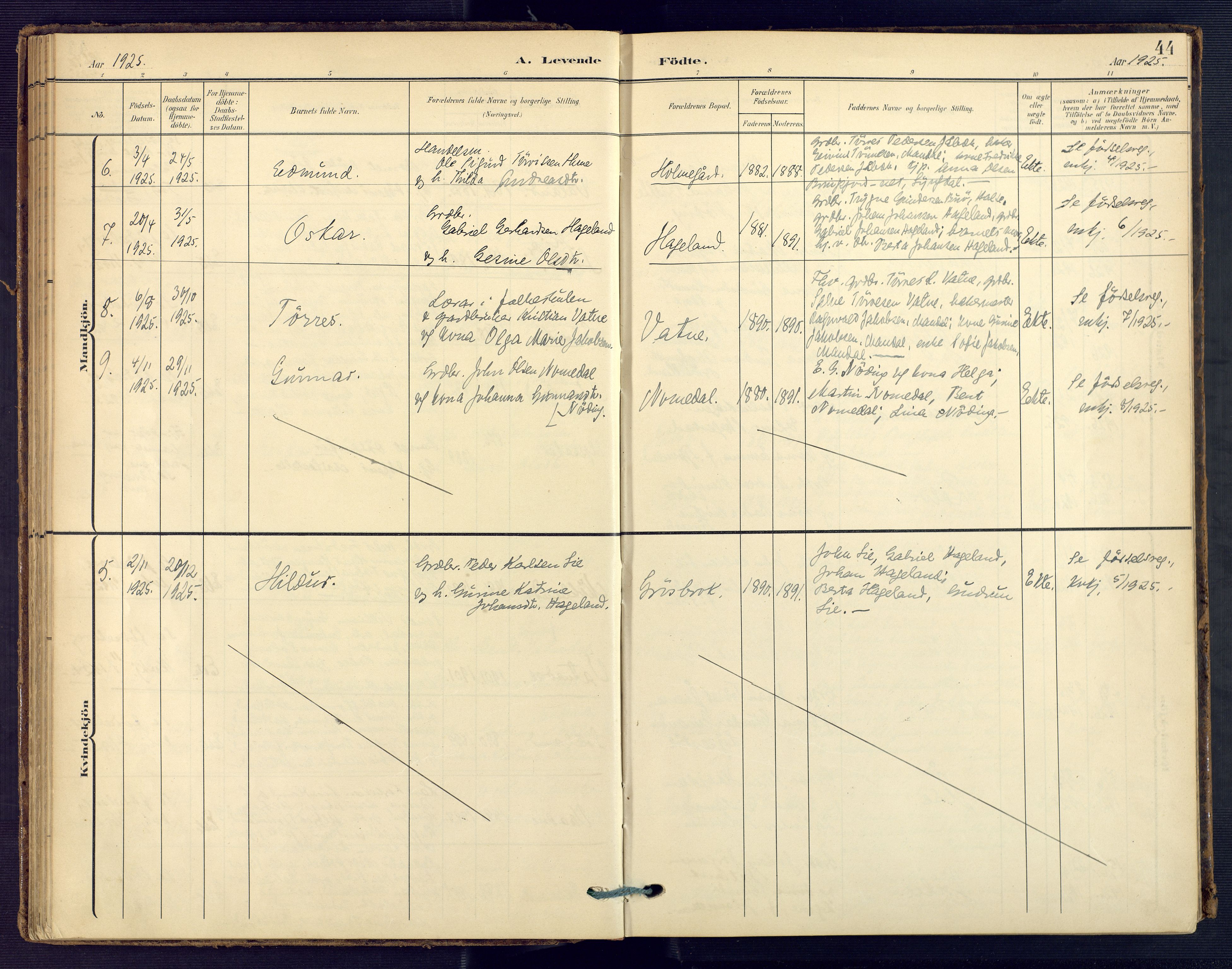 Holum sokneprestkontor, SAK/1111-0022/F/Fa/Faa/L0008: Parish register (official) no. A 8, 1908-1929, p. 44
