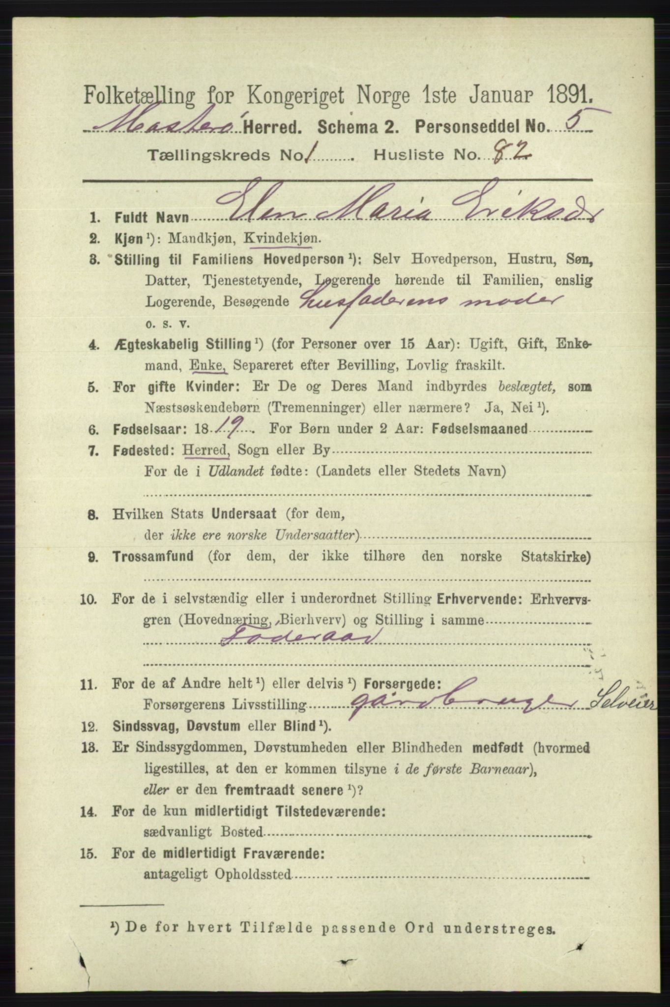 RA, 1891 census for 1143 Mosterøy, 1891, p. 557