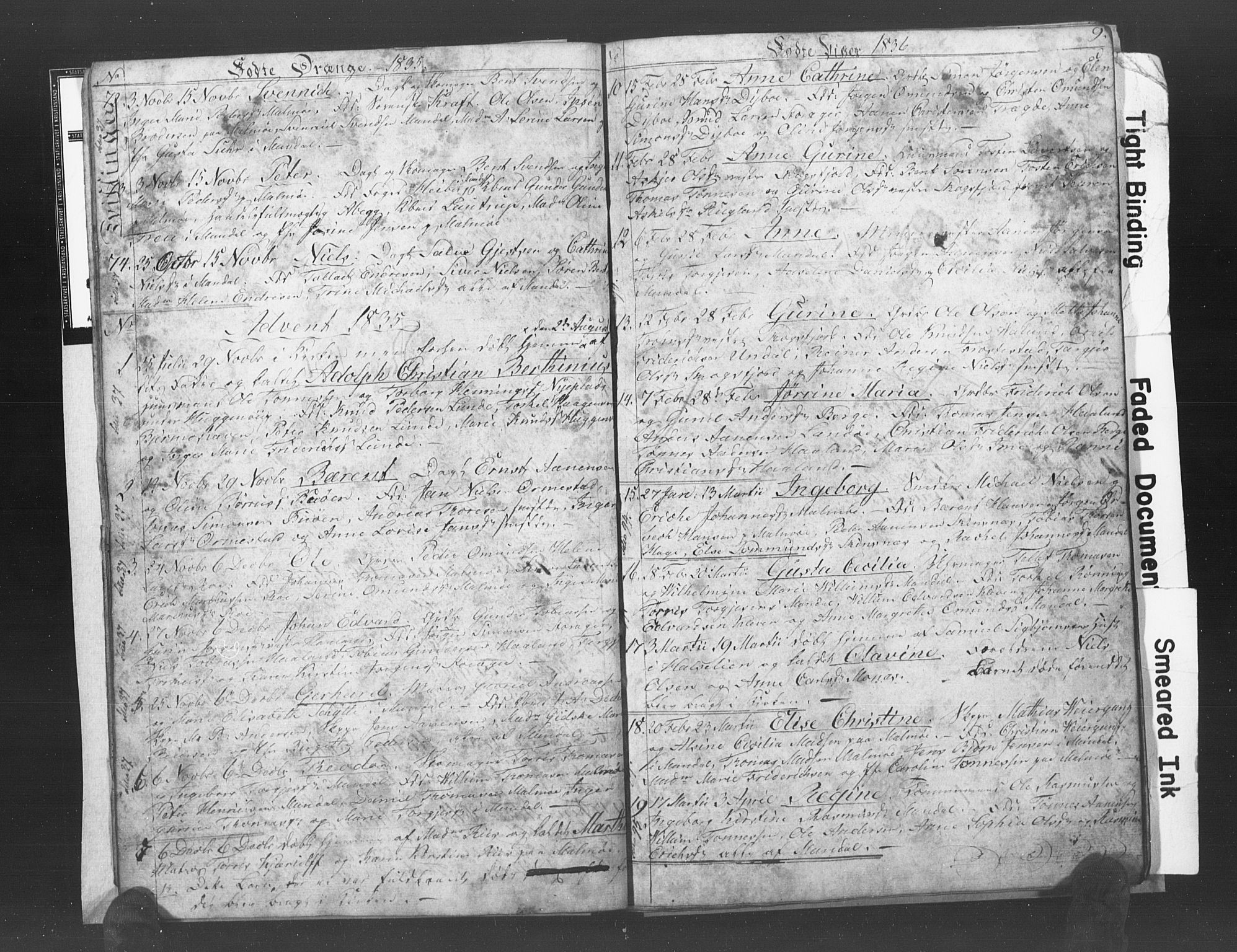 Mandal sokneprestkontor, SAK/1111-0030/F/Fb/Fba/L0003: Parish register (copy) no. B 1C, 1834-1838, p. 9