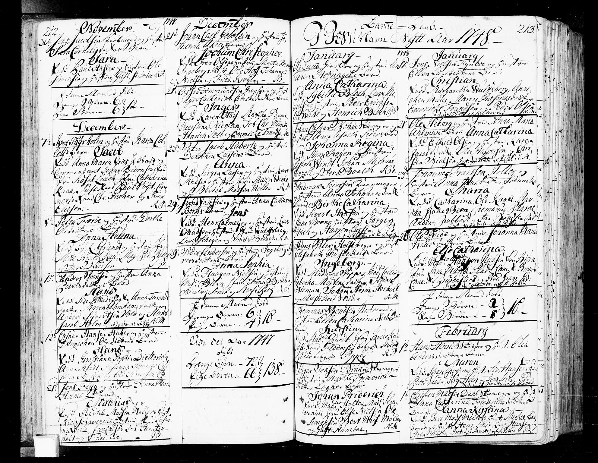 Oslo domkirke Kirkebøker, SAO/A-10752/F/Fa/L0004: Parish register (official) no. 4, 1743-1786, p. 212-213