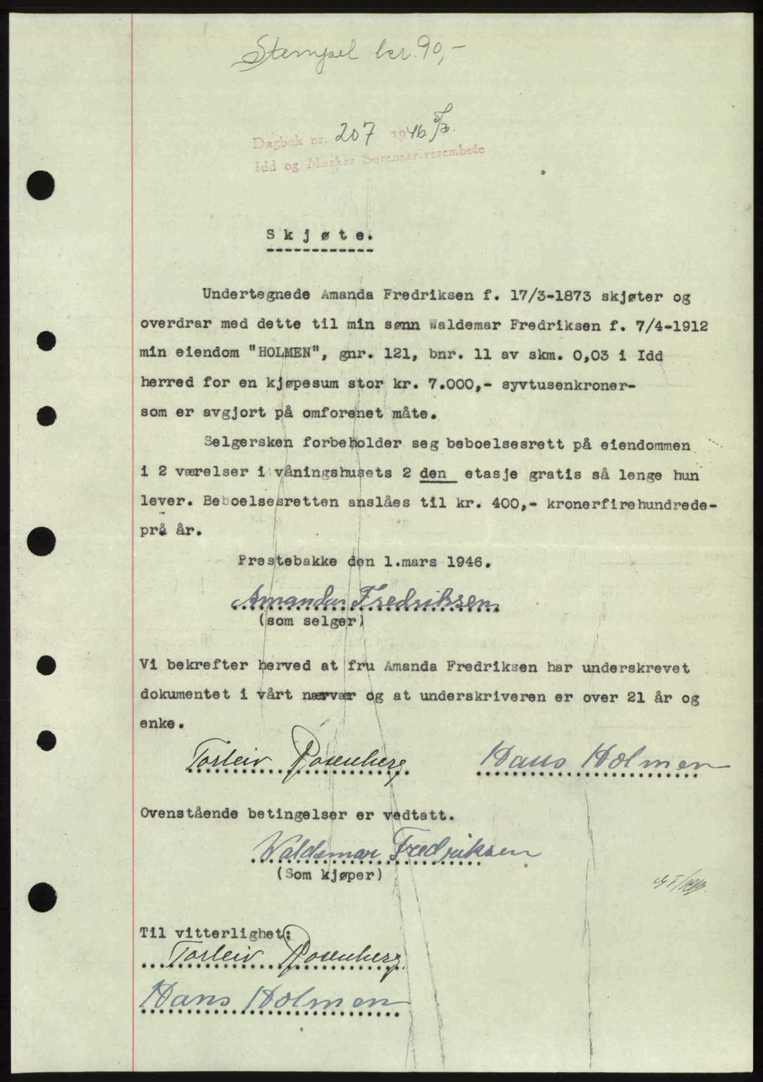 Idd og Marker sorenskriveri, AV/SAO-A-10283/G/Gb/Gbb/L0008: Mortgage book no. A8, 1946-1946, Diary no: : 207/1946