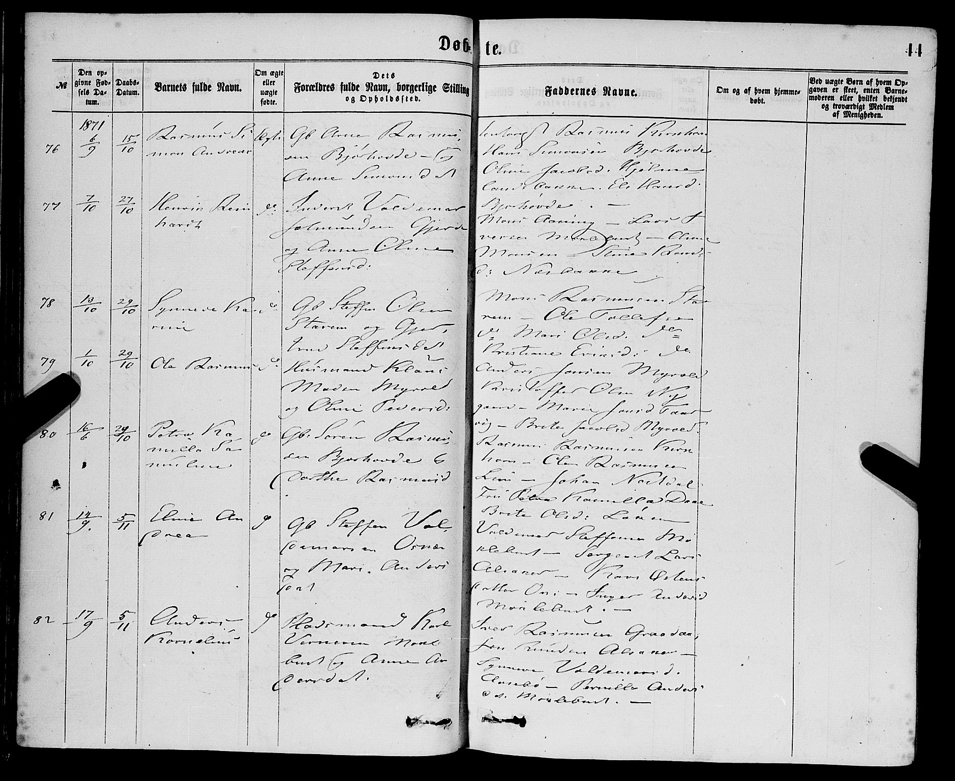 Eid sokneprestembete, AV/SAB-A-82301/H/Haa/Haaa/L0010: Parish register (official) no. A 10, 1867-1878, p. 44