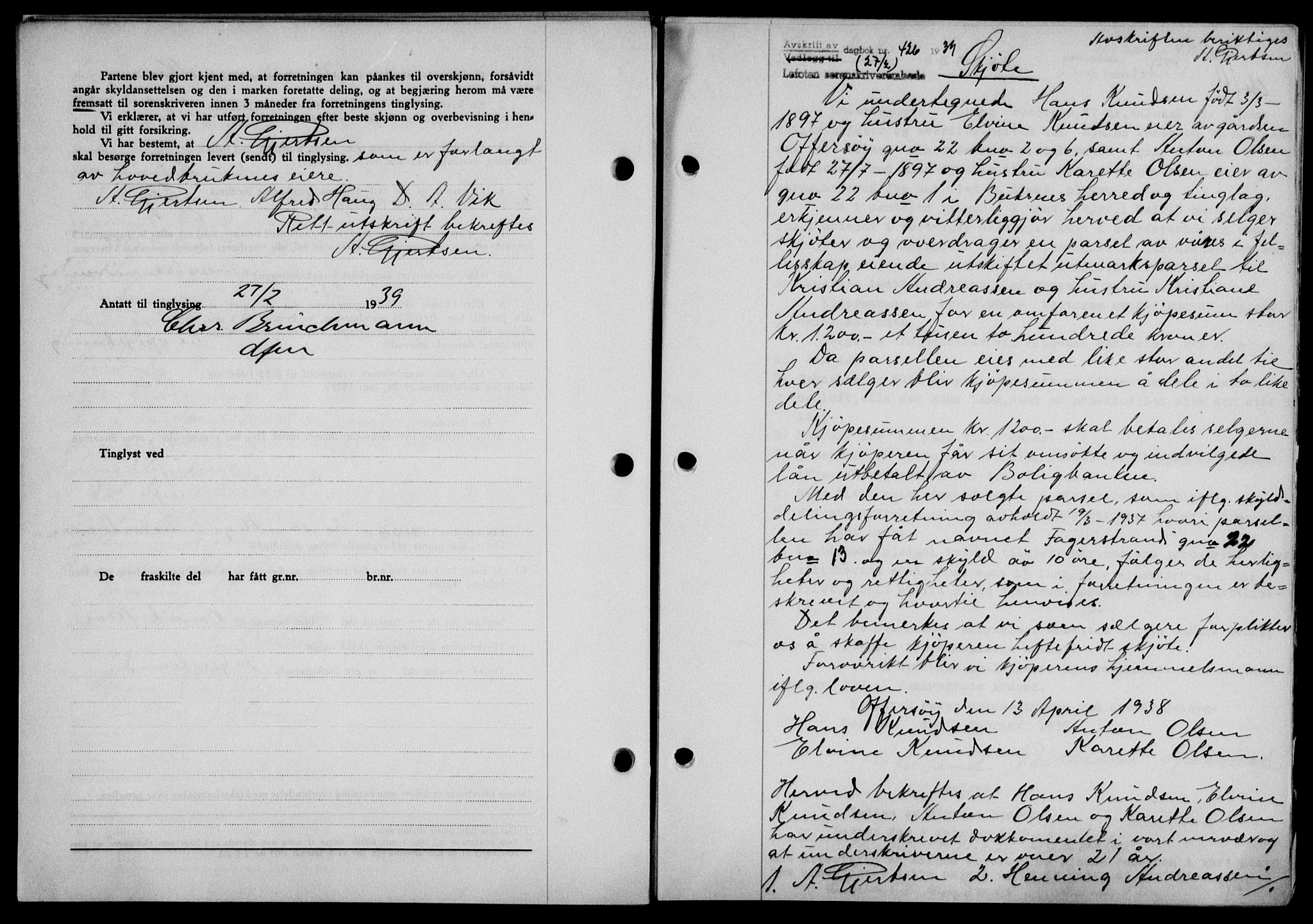 Lofoten sorenskriveri, SAT/A-0017/1/2/2C/L0005a: Mortgage book no. 5a, 1939-1939, Diary no: : 426/1939
