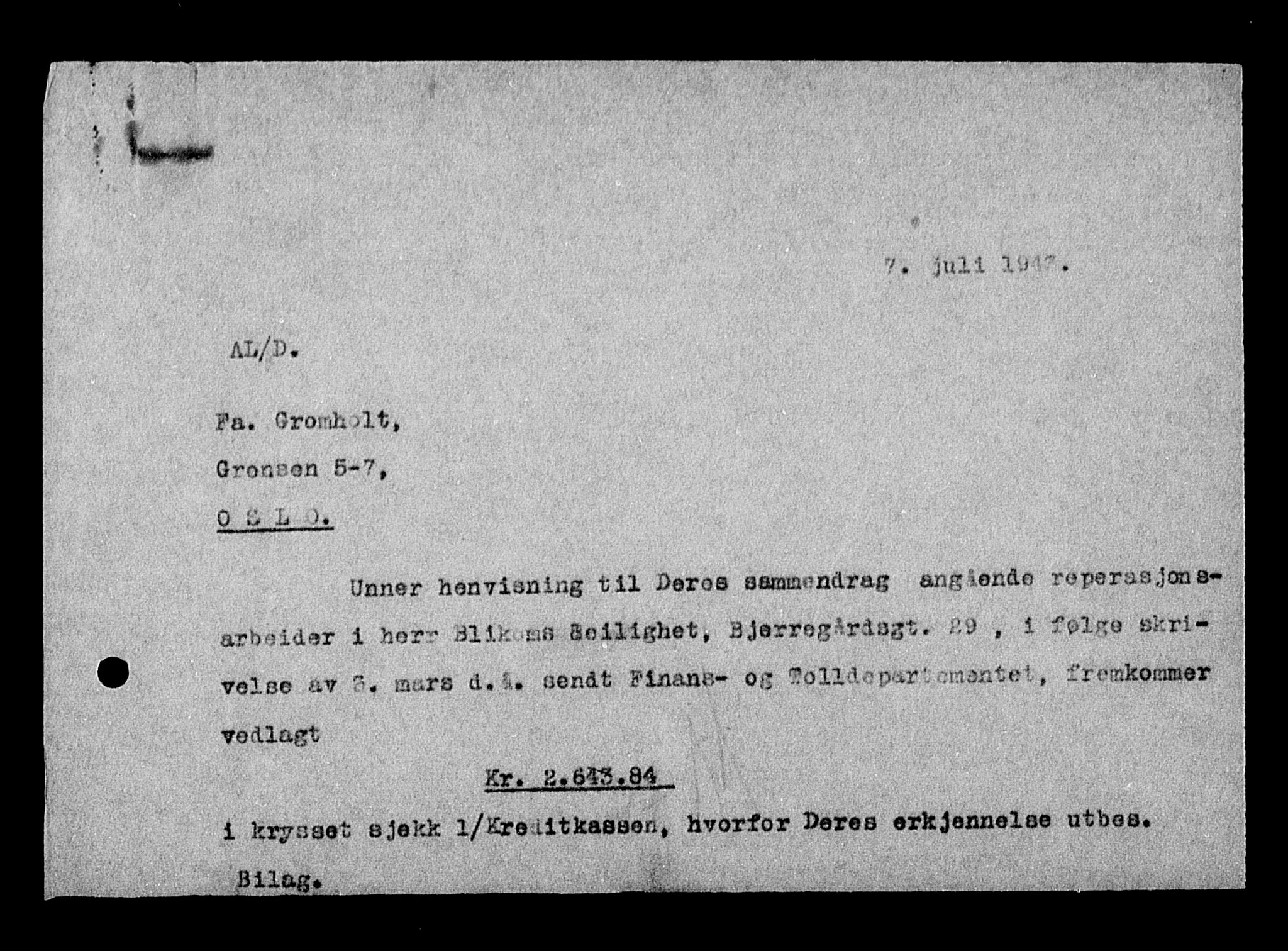 Justisdepartementet, Tilbakeføringskontoret for inndratte formuer, AV/RA-S-1564/H/Hc/Hcc/L0959: --, 1945-1947, p. 378